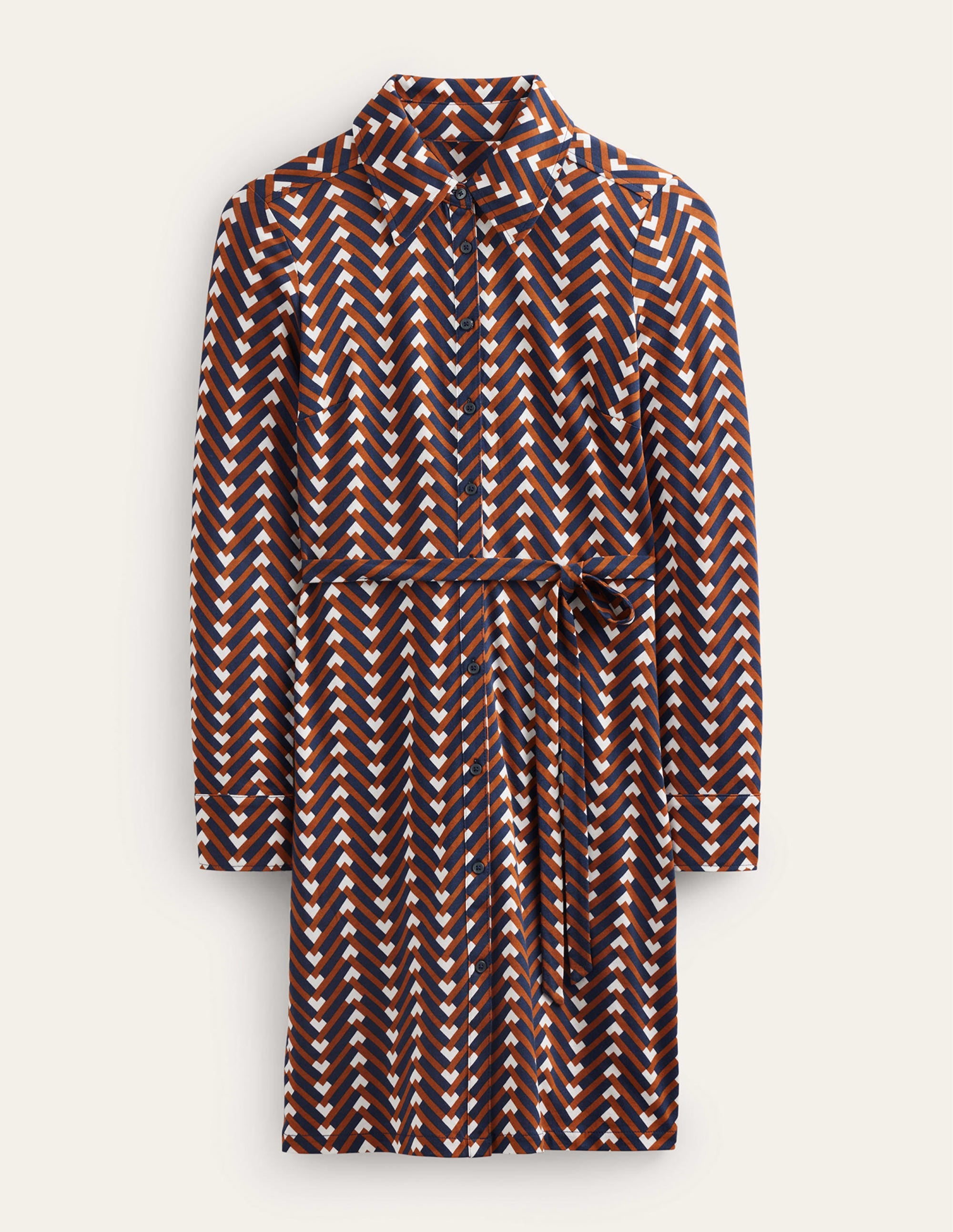 Jessie Jersey Shirt Dress-Pumpkin, Chevron Geo - Image 6