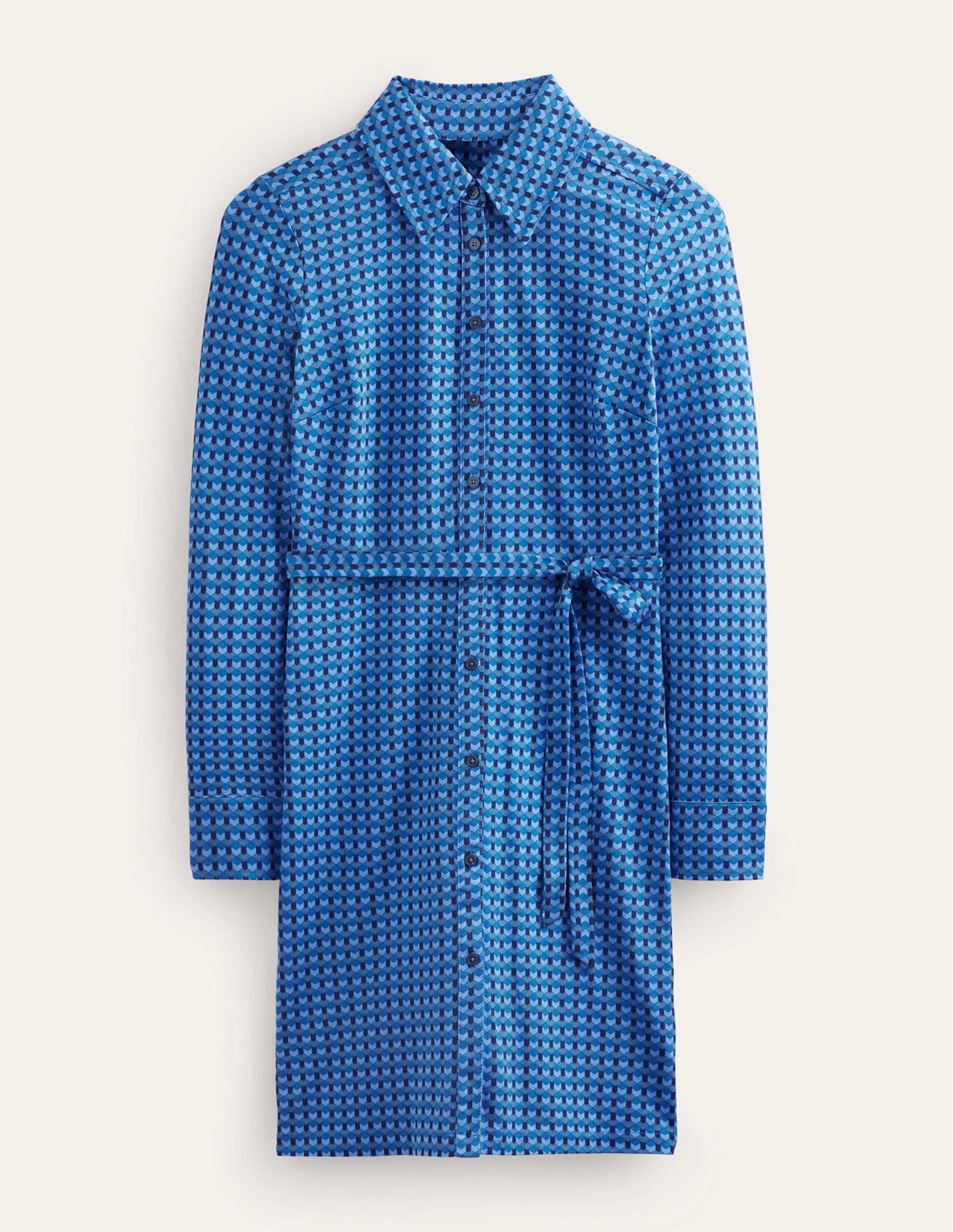 Jessie Jersey Shirt Dress-Azure, Terrace Geo-5
