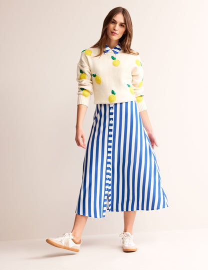 Libby Jersey Midi Shirt Dress-Blue, Ivory Stripe-7