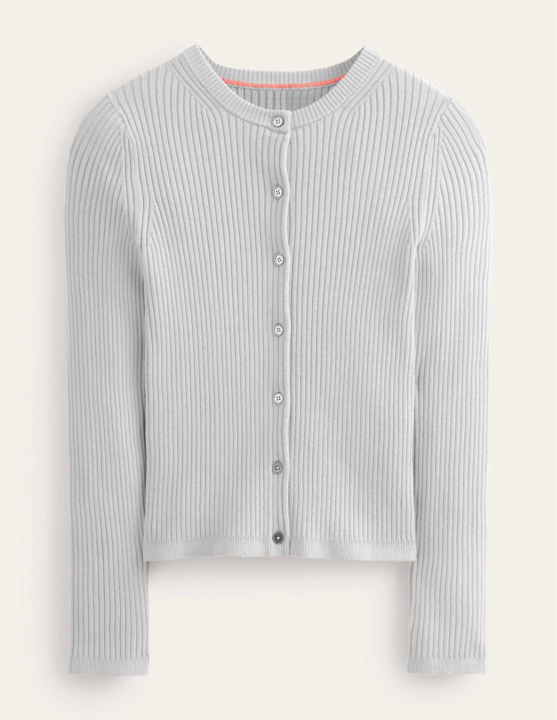 Ribbed Detail Cardigan-Pale Grey Melange-5