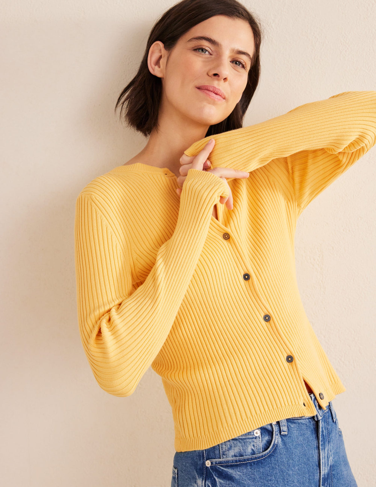 Ribbed Detail Cardigan-Sweet Honeycomb-1