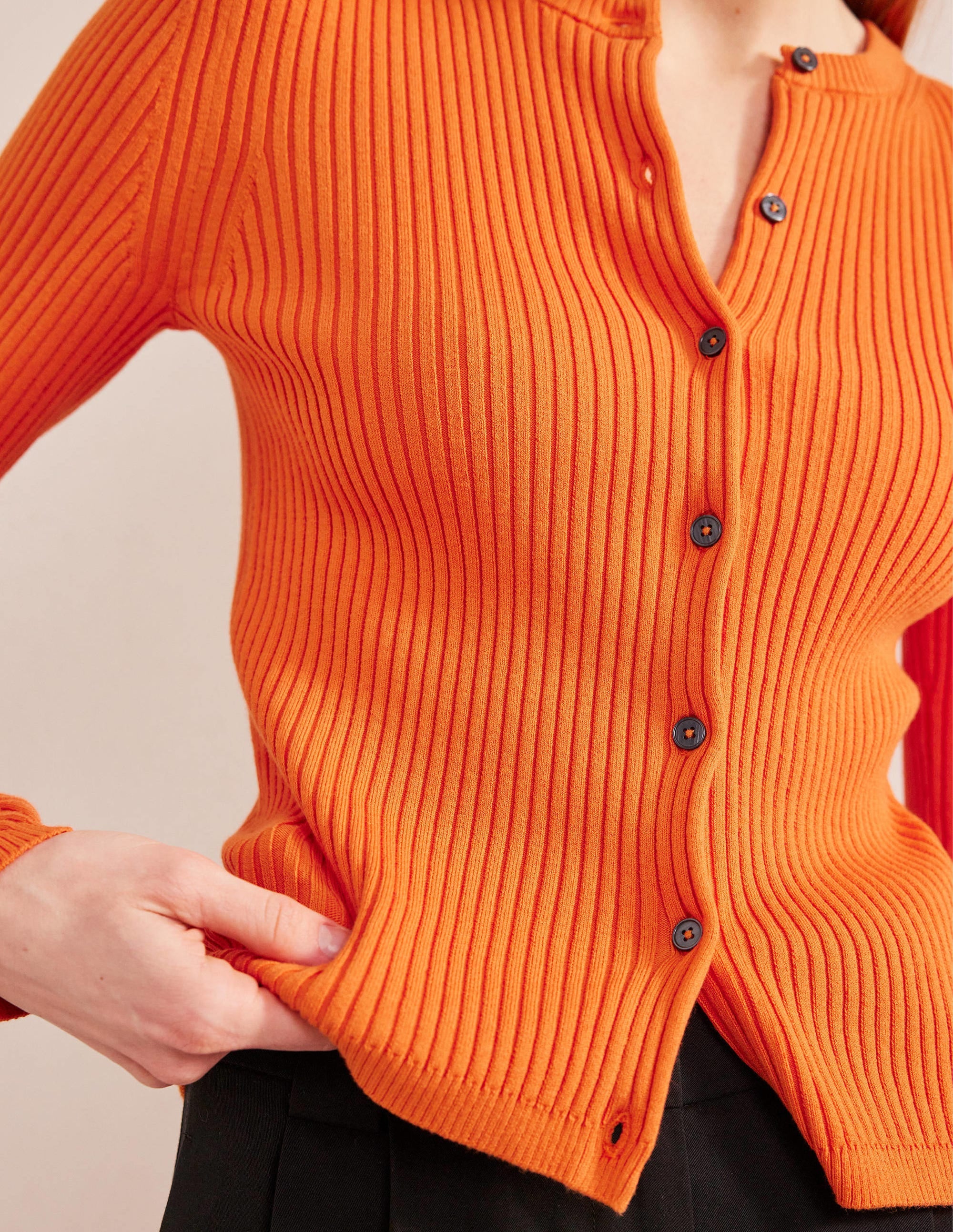 Ribbed Detail Cardigan-Kumquat - Image 2