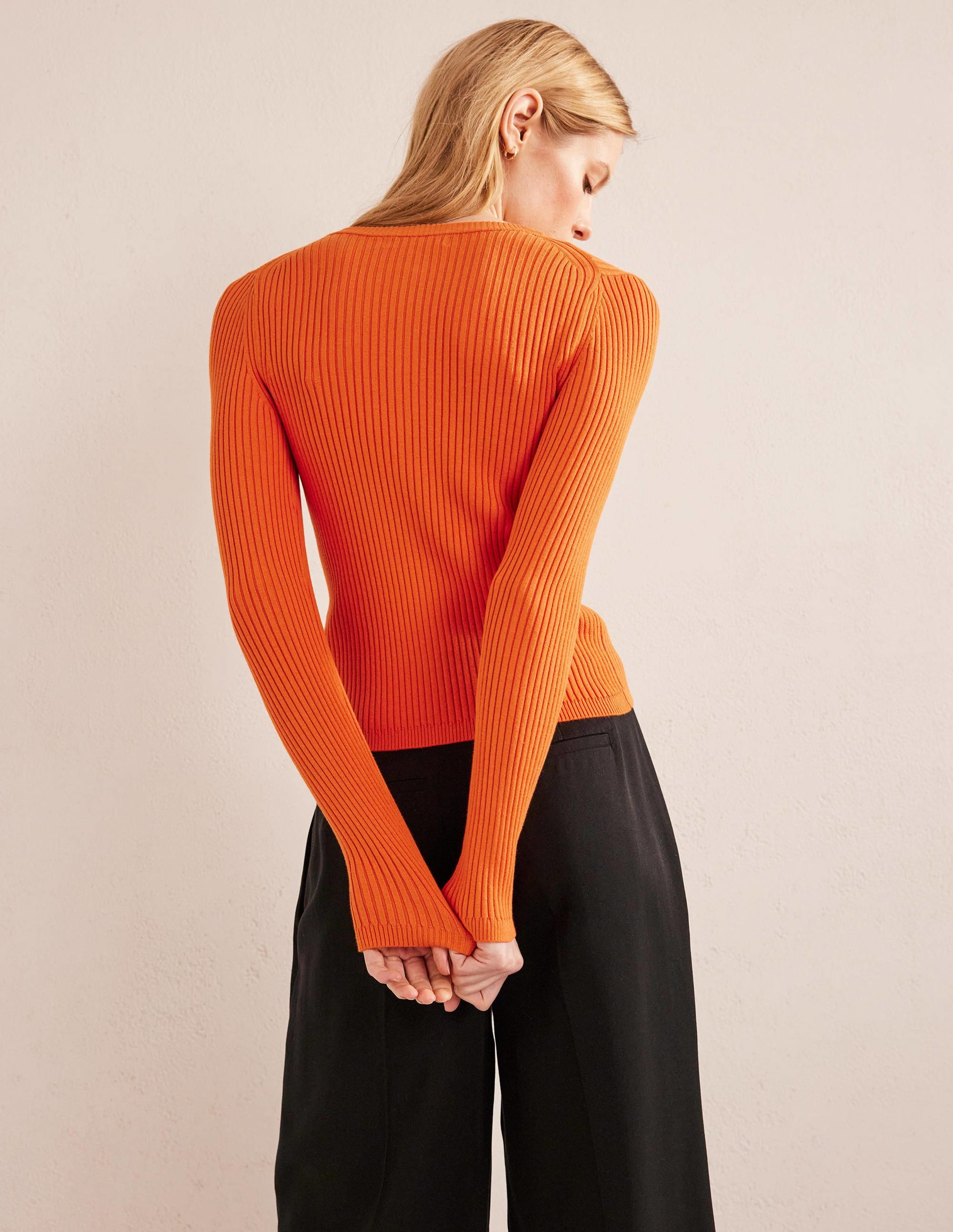 Ribbed Detail Cardigan-Kumquat - Image 3