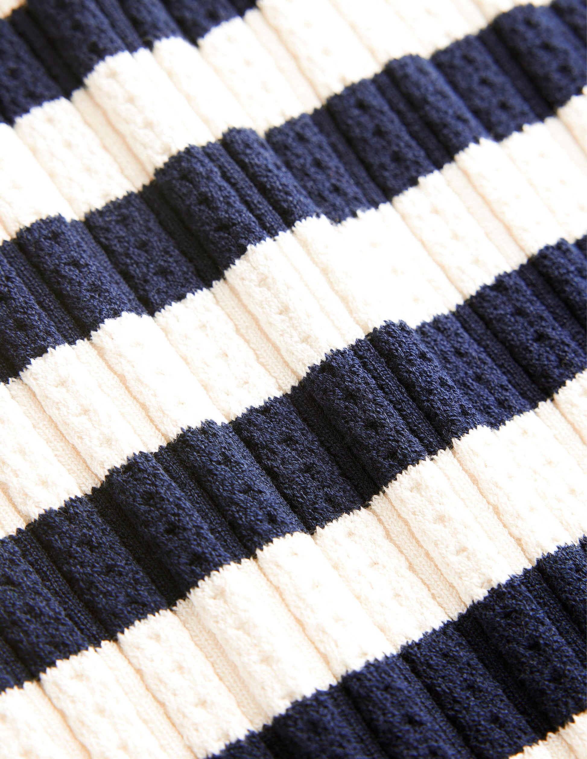 Ribbed Pointelle High Neck Top-Navy, Ivory Stripe-6
