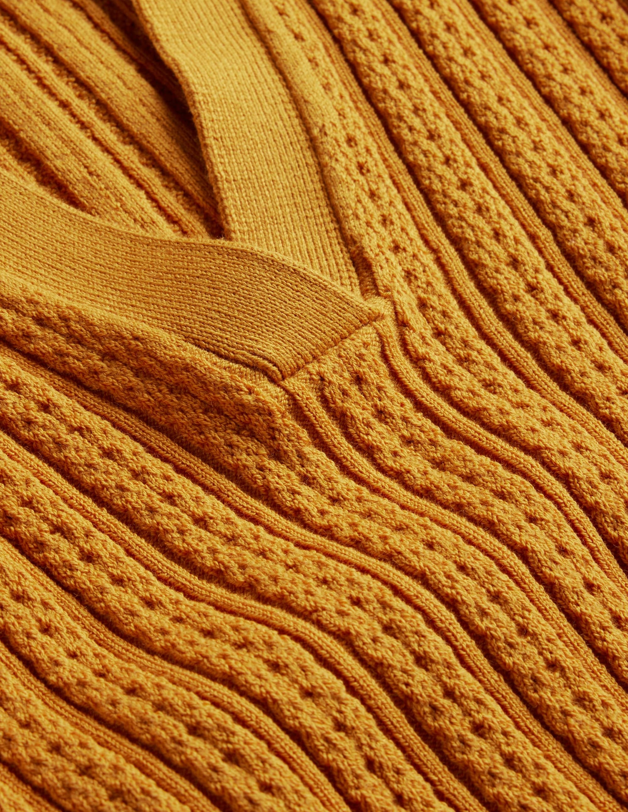 Ribbed Pointelle Collared Top-Harvest Gold - Image 2