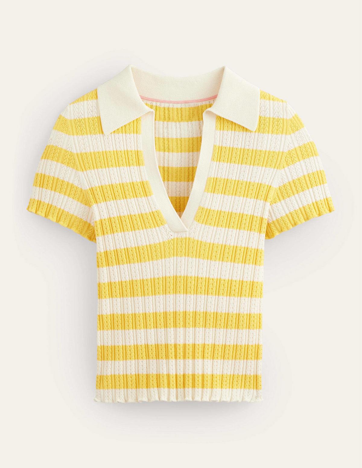 Ribbed Pointelle Collared Top-Sweet Honeycomb, Ivory Stripe-5