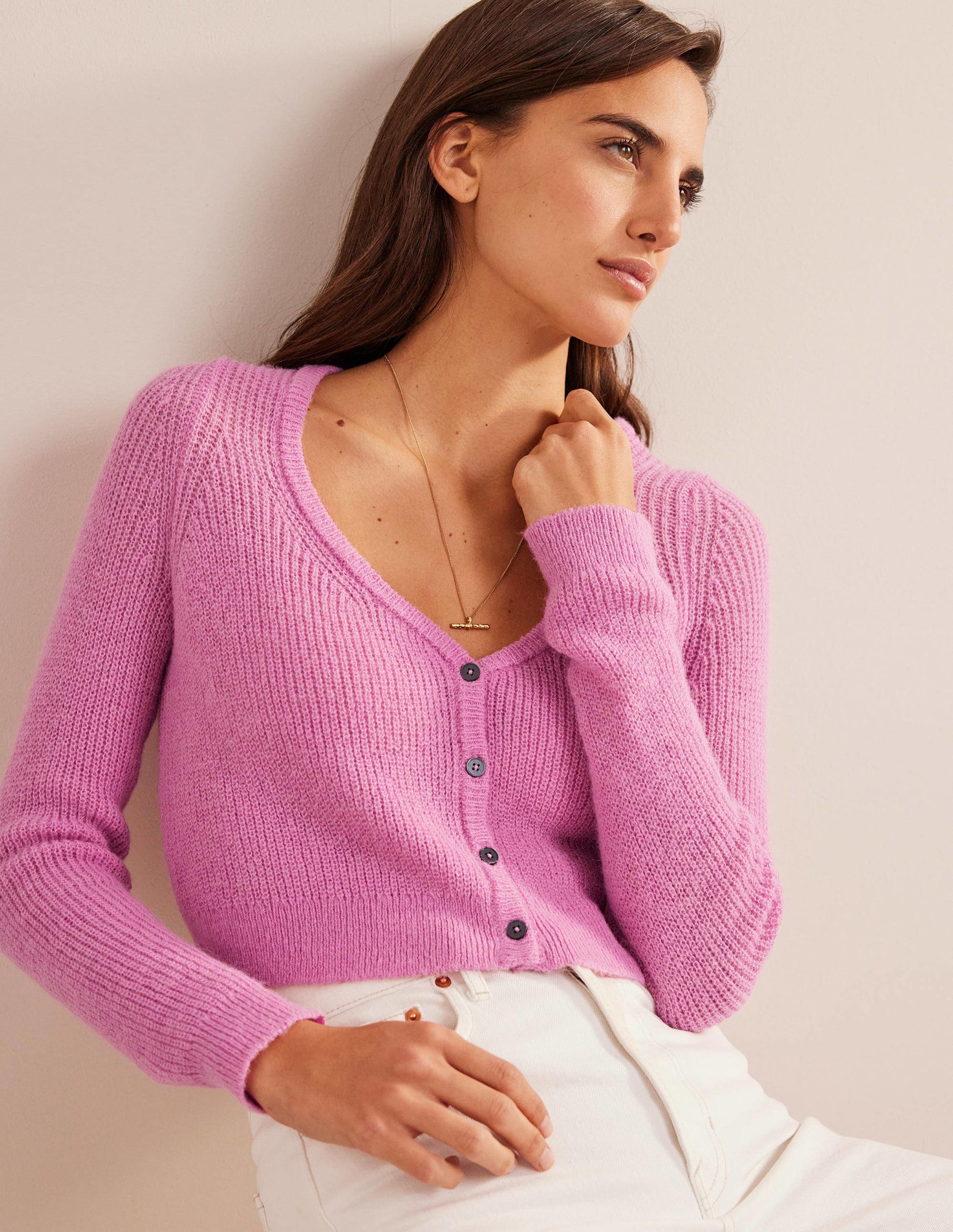 Cropped Fluffy Cardigan-Lavender Rose-1