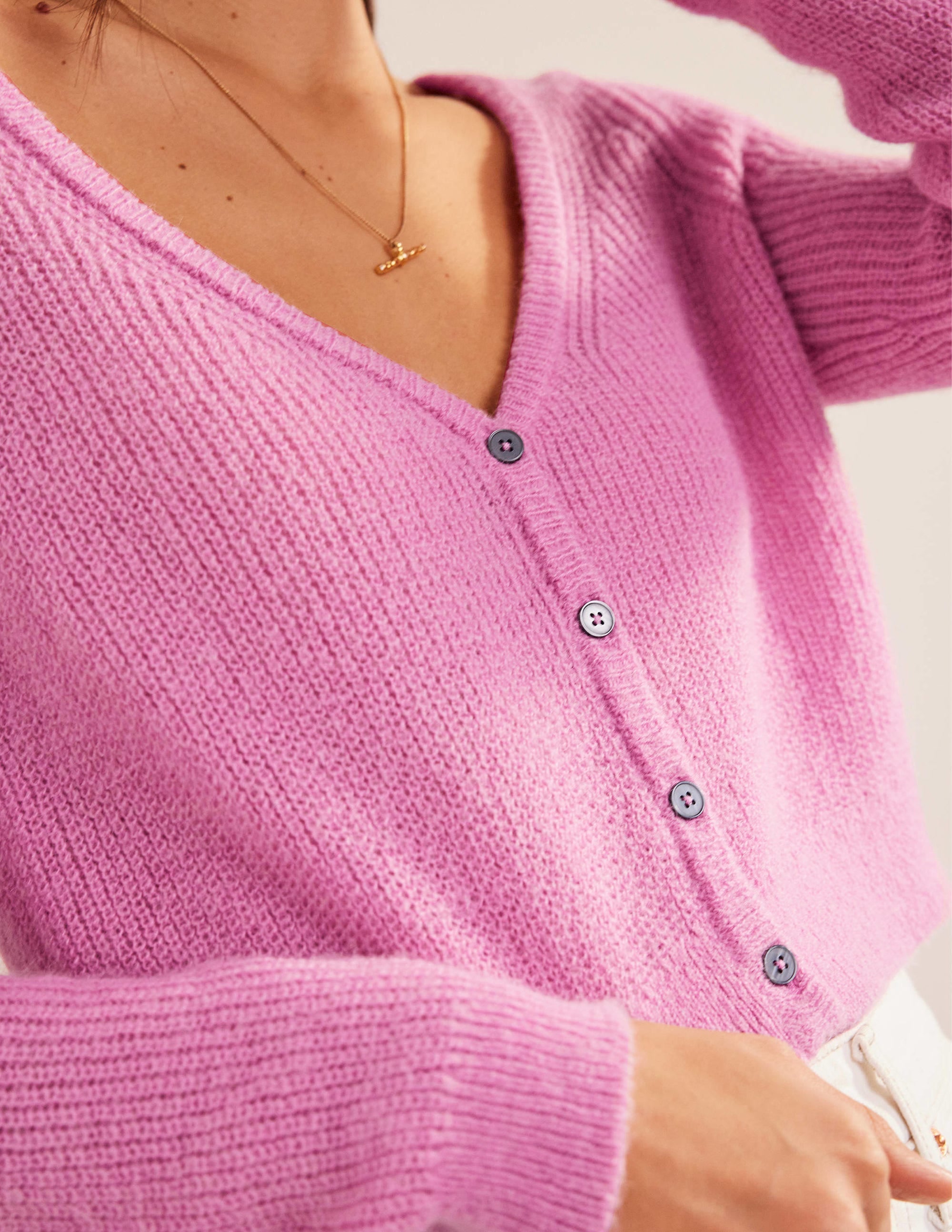 Cropped Fluffy Cardigan-Lavender Rose - Image 2
