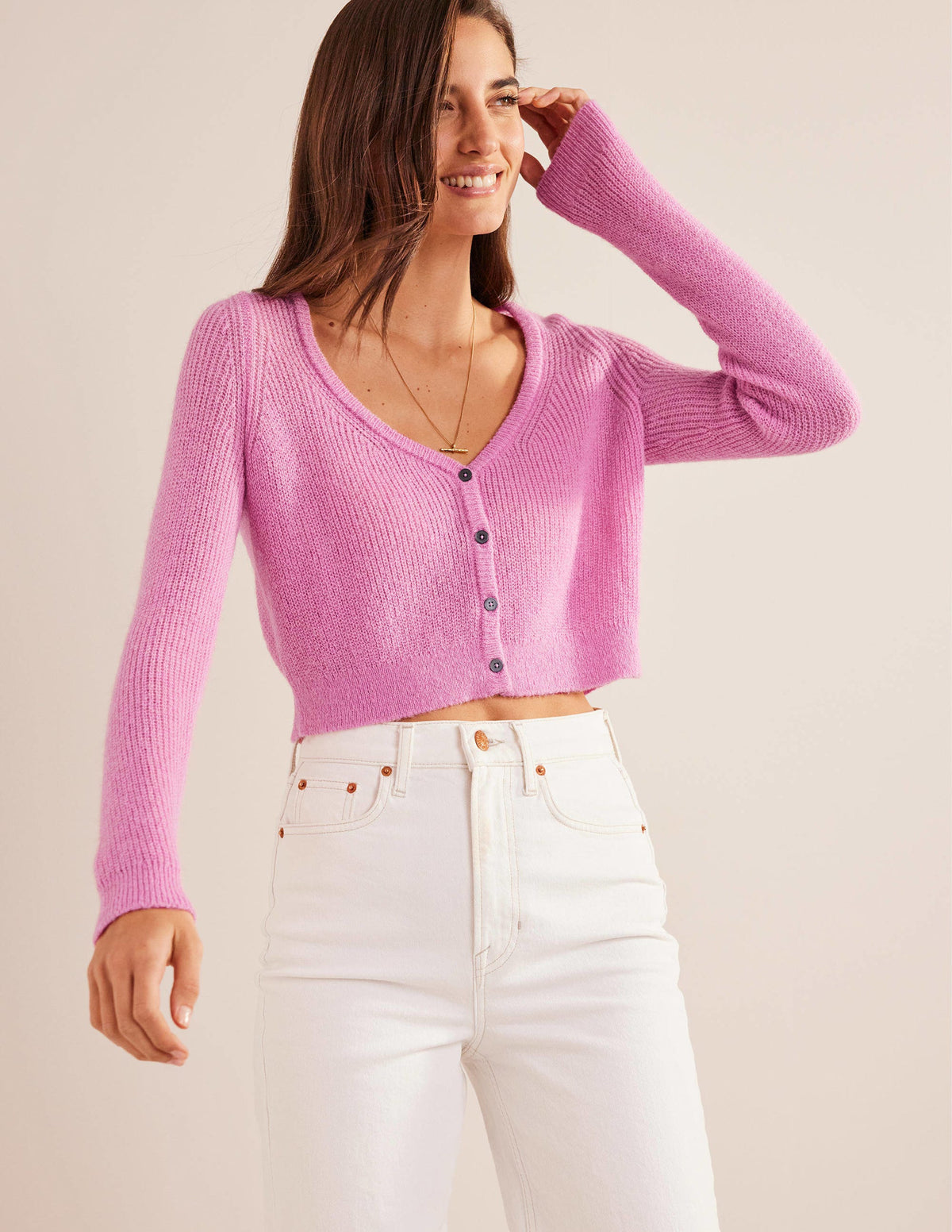 Cropped Fluffy Cardigan-Lavender Rose - Image 4