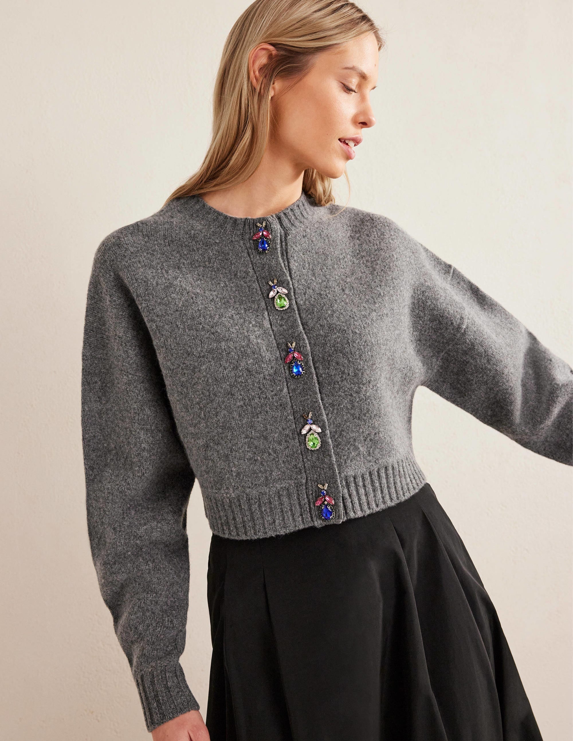 Embellished Bug Cardigan-Dark Grey Melange - Image 1