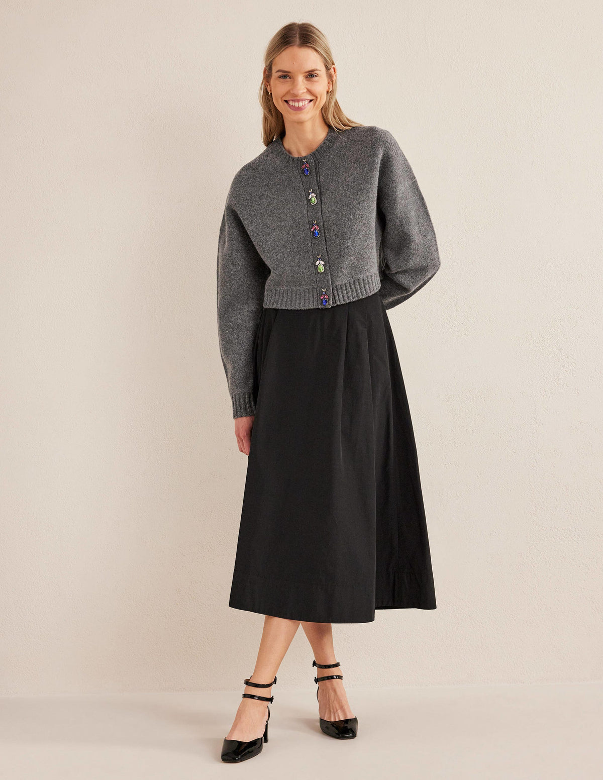 Embellished Bug Cardigan-Dark Grey Melange - Image 5