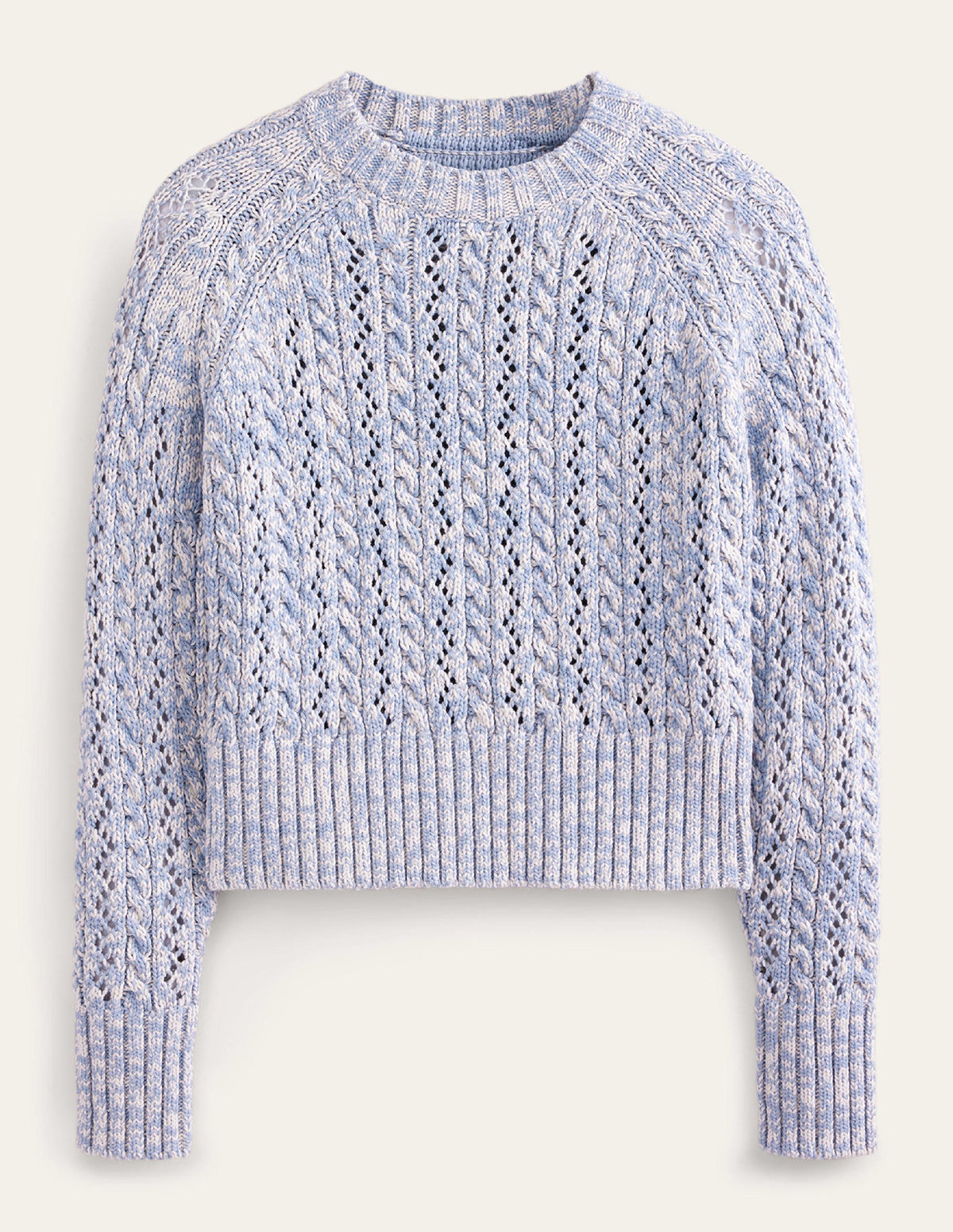 Marled Cable Jumper-Blue Blizzard, Ivory Marl - Image 5