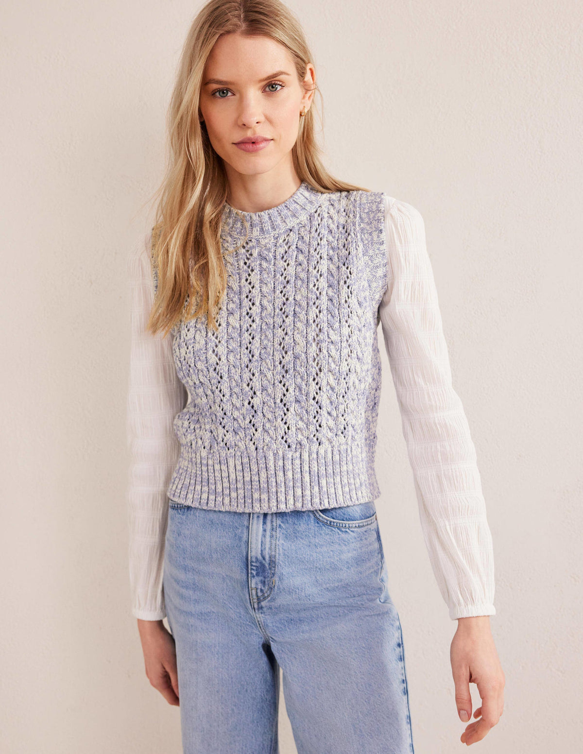 Cable Knit Tank-Blue Blizzard, Ivory Marl-6