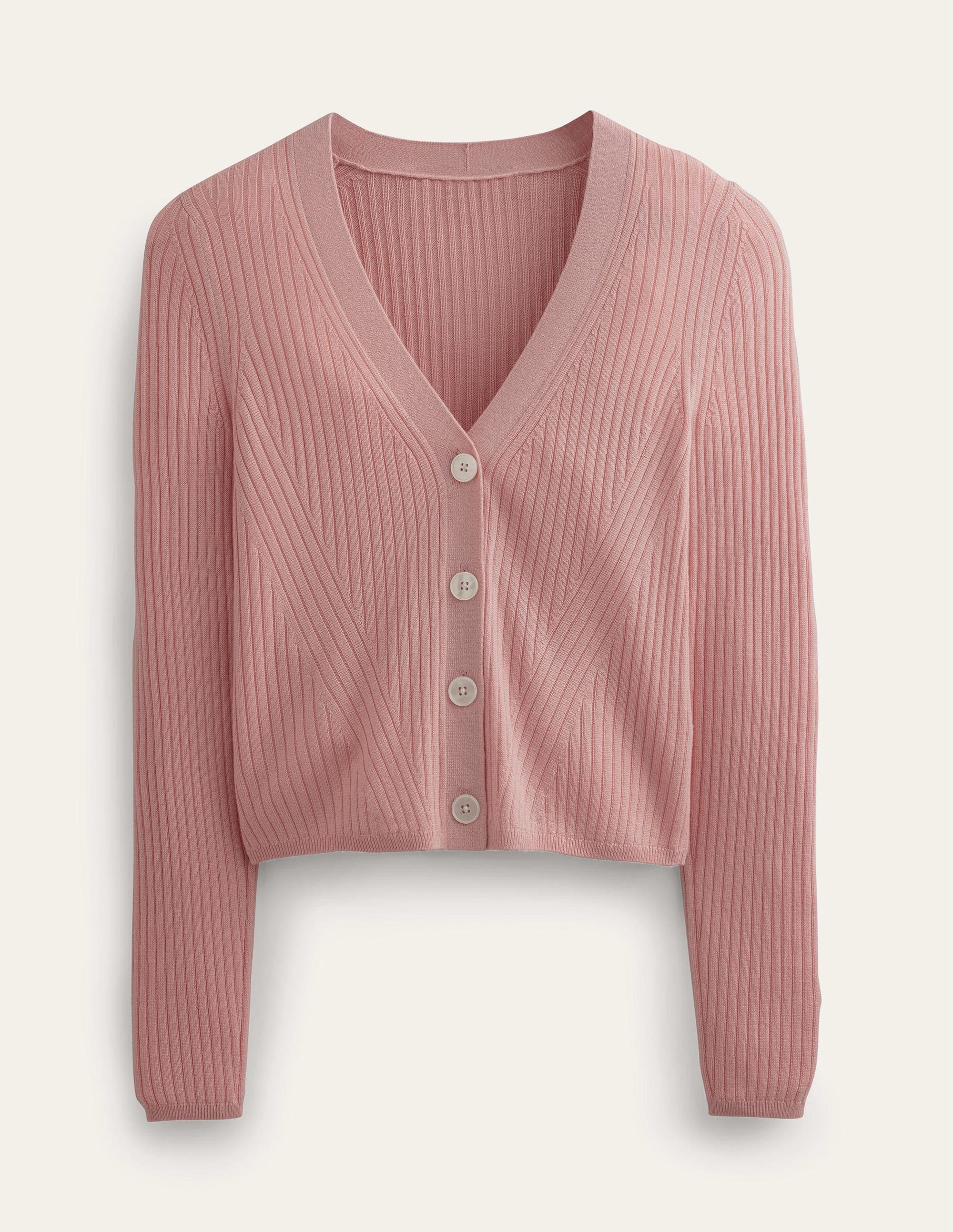 Ribbed Merino V Cardigan-Chalk Pink - Image 5