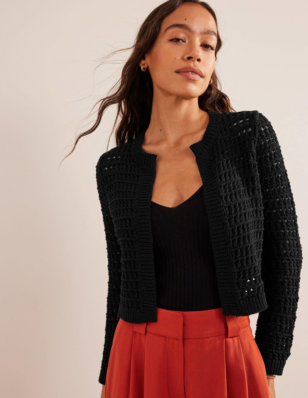 Cropped Crochet Cardigan-Black - Image 1