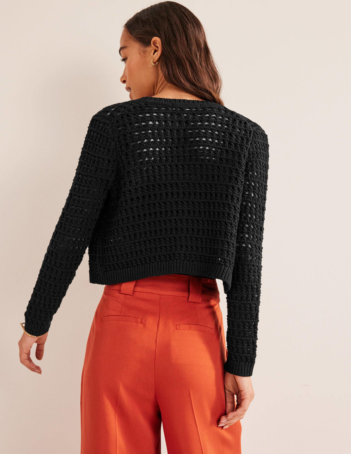 Cropped Crochet Cardigan-Black - Image 3