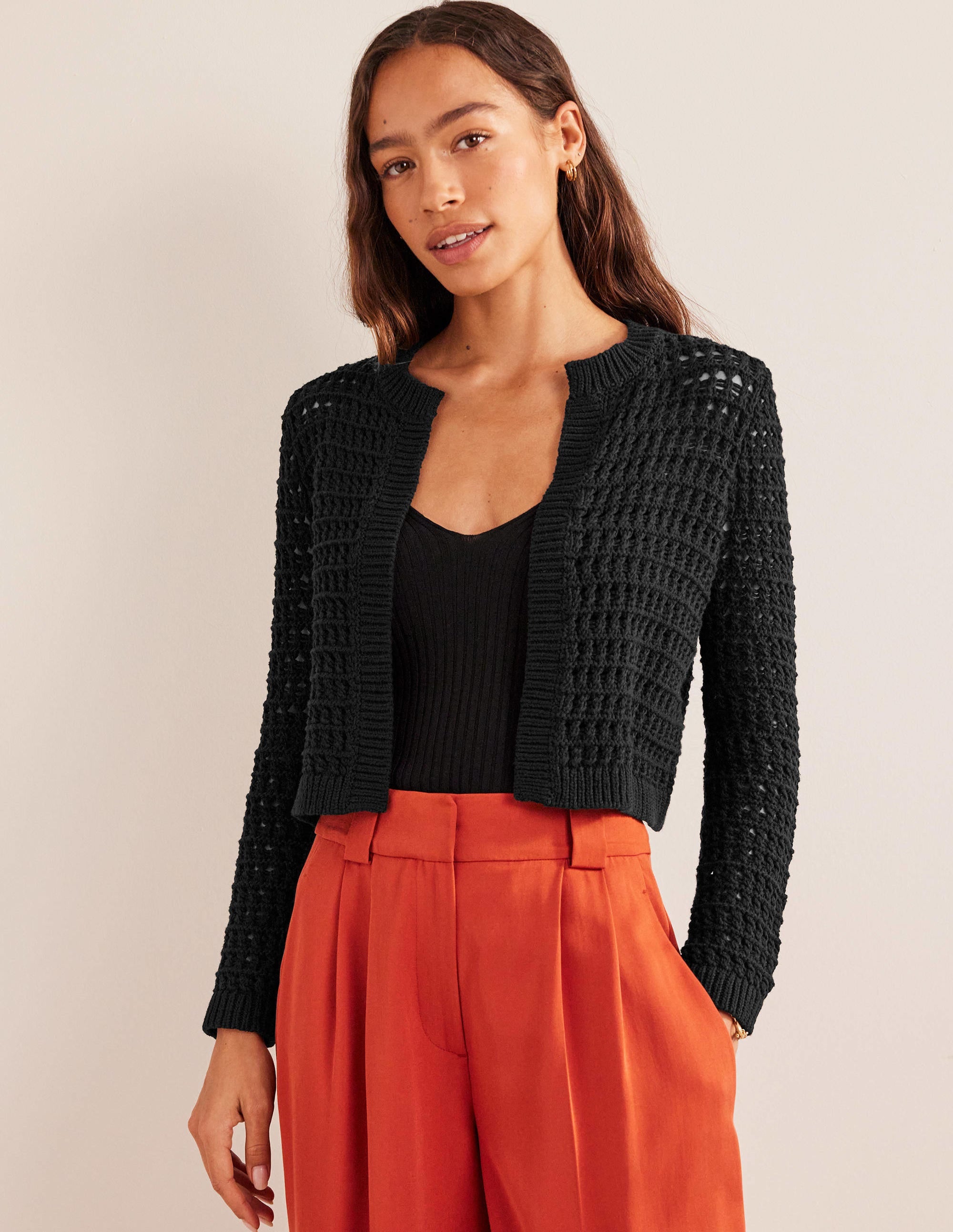 Cropped Crochet Cardigan-Black - Image 4