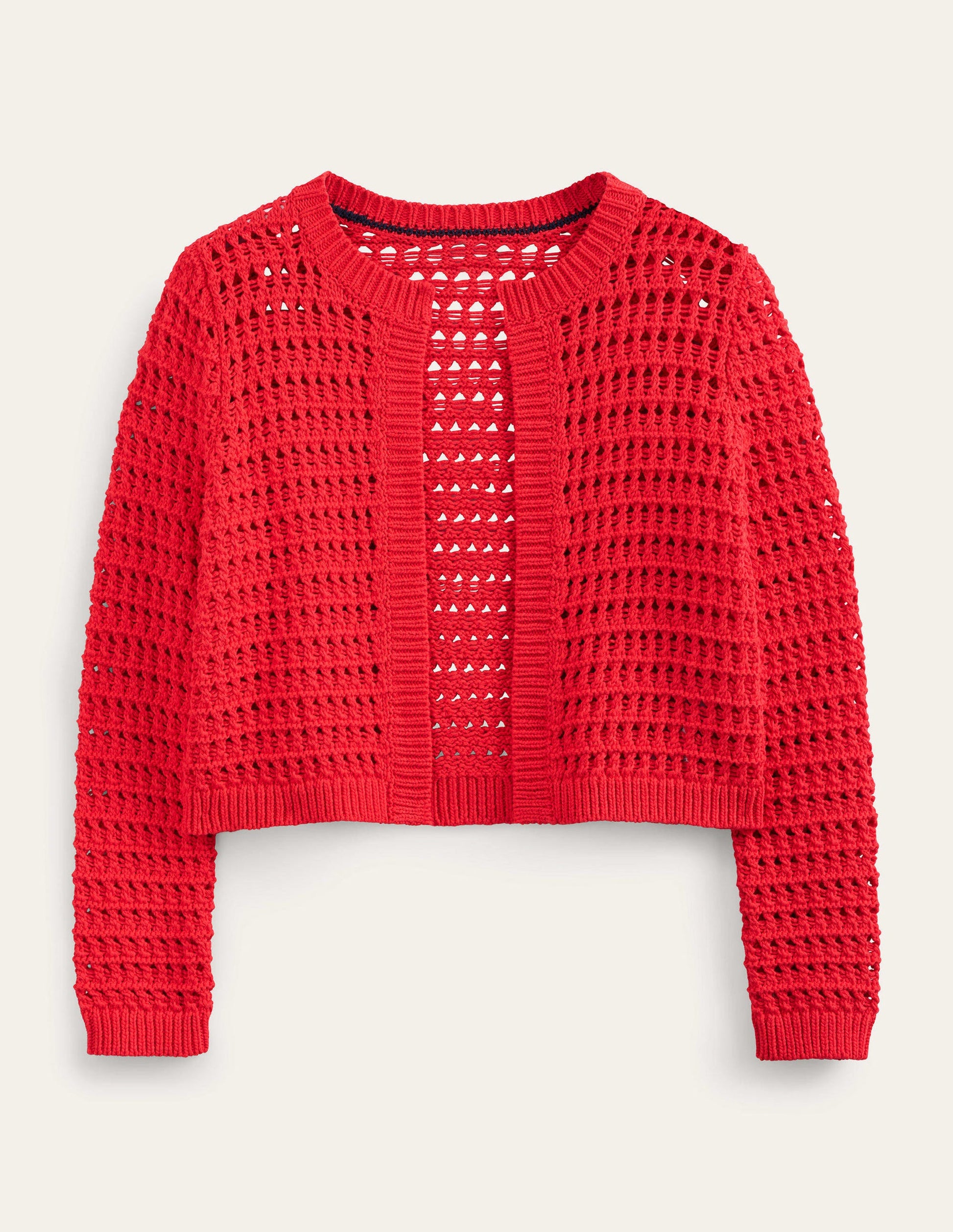 Cropped Crochet Cardigan-High Risk Red-5