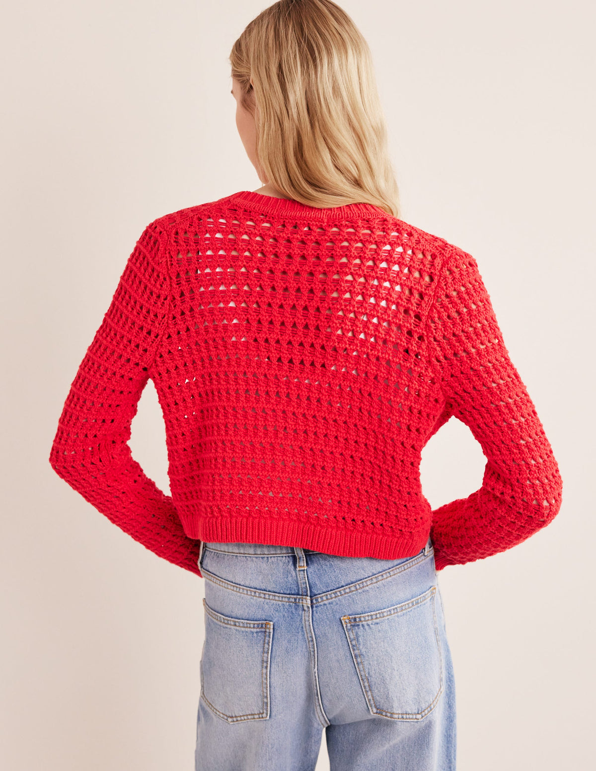 Cropped Crochet Cardigan-High Risk Red - Image 3