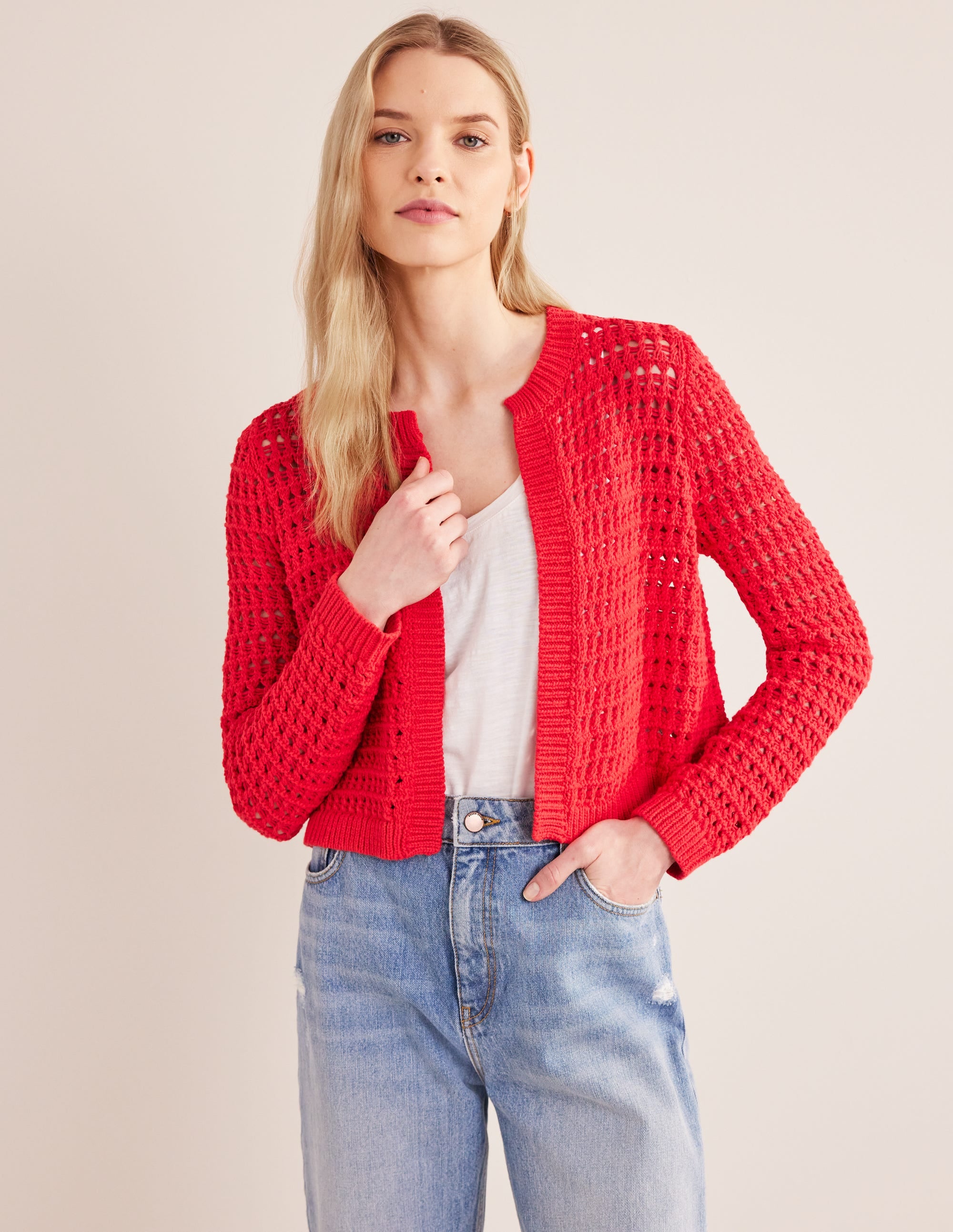 Cropped Crochet Cardigan-High Risk Red - Image 4