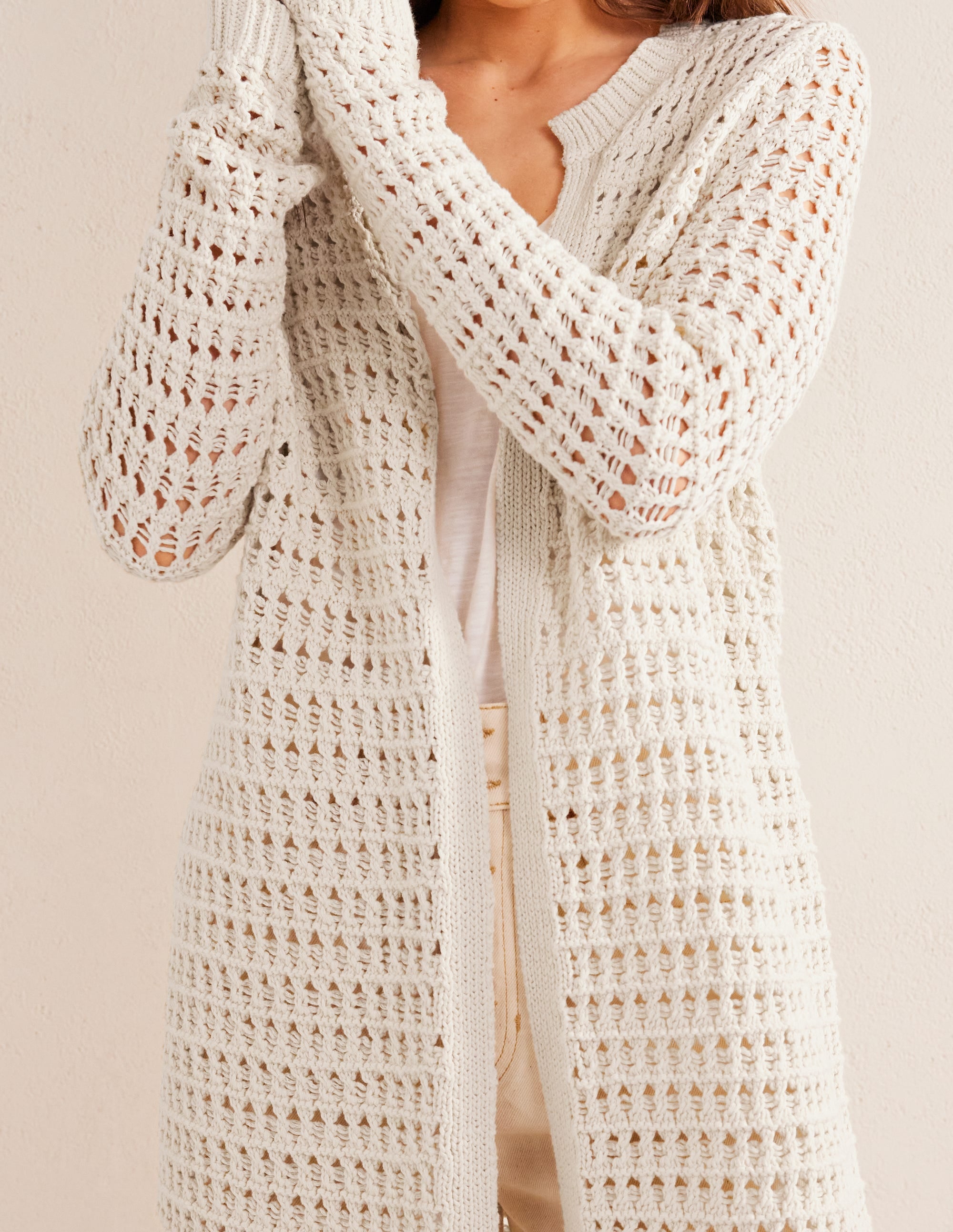 Crochet Coatigan-Warm Ivory - Image 2