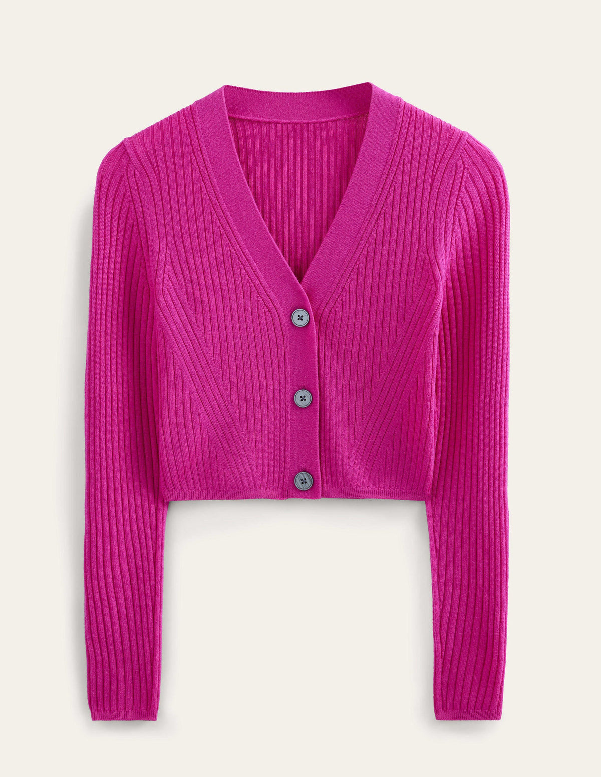 Merino Cropped RIb Cardigan-Rose Violet - Image 7