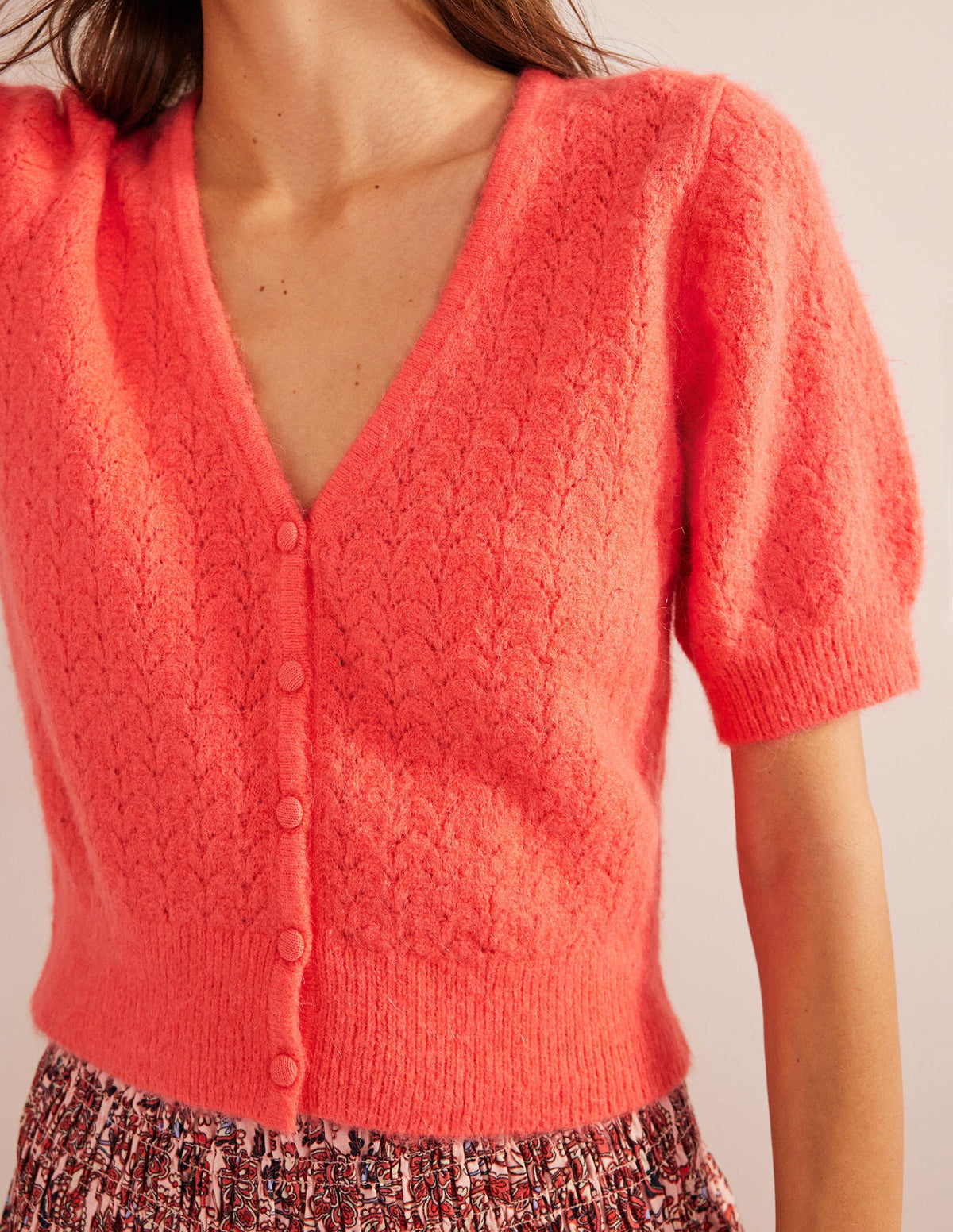 Pointelle Cardigan-Coral-2