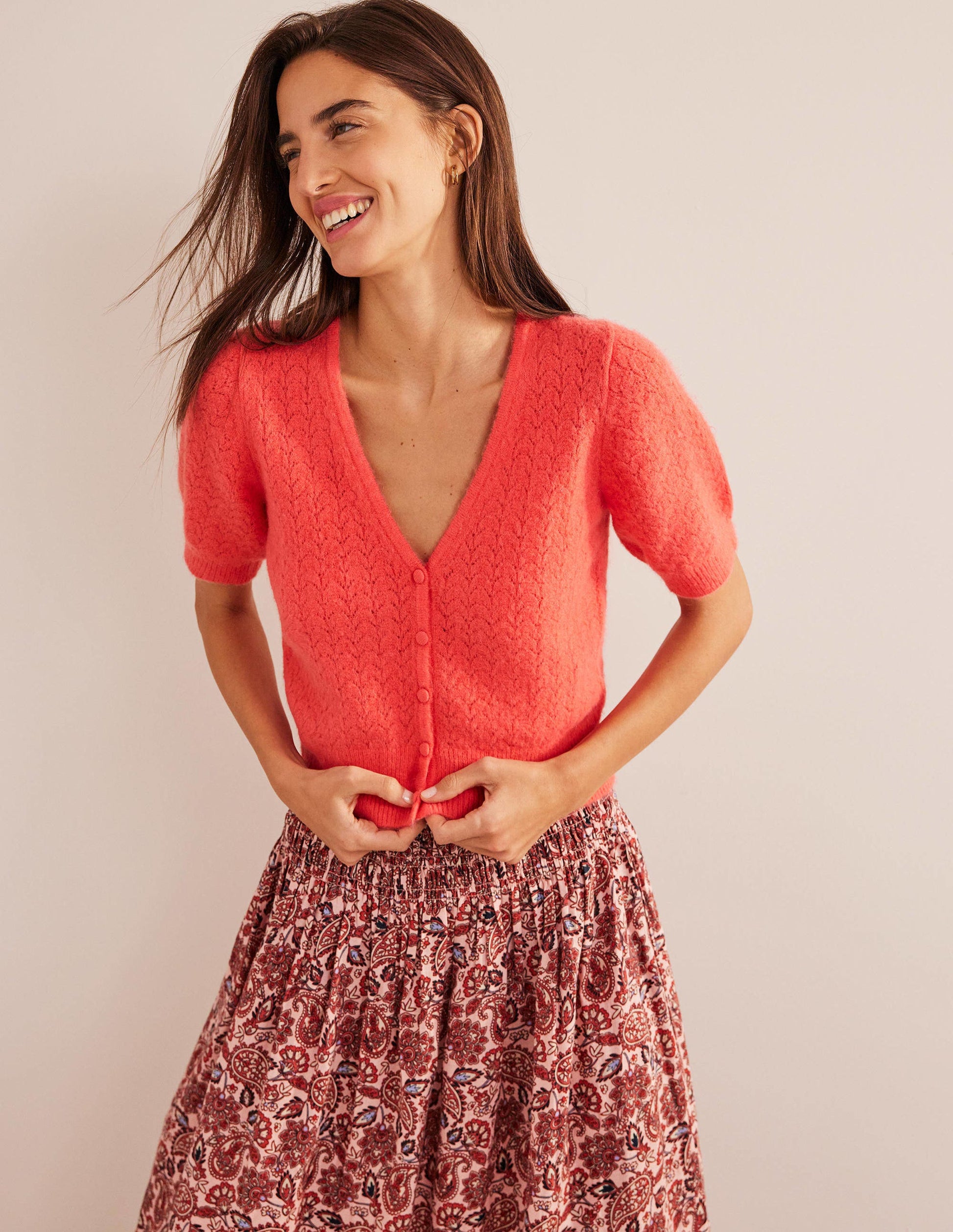Pointelle Cardigan-Coral-4