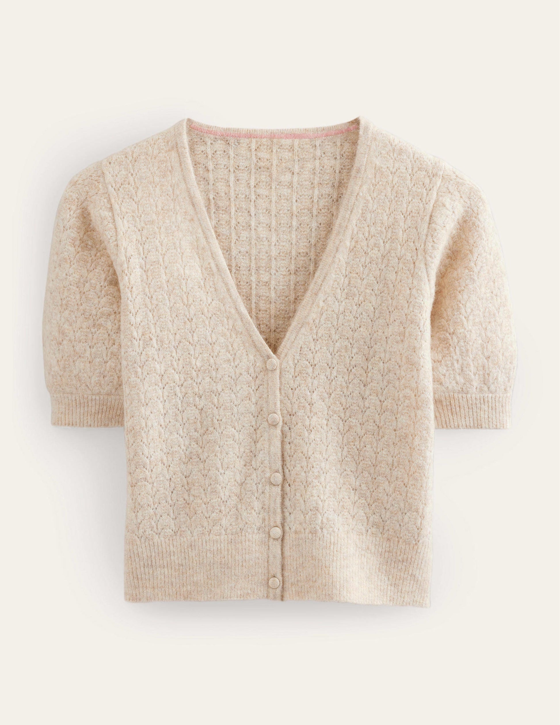 Pointelle Cardigan-Oatmeal Melange-5