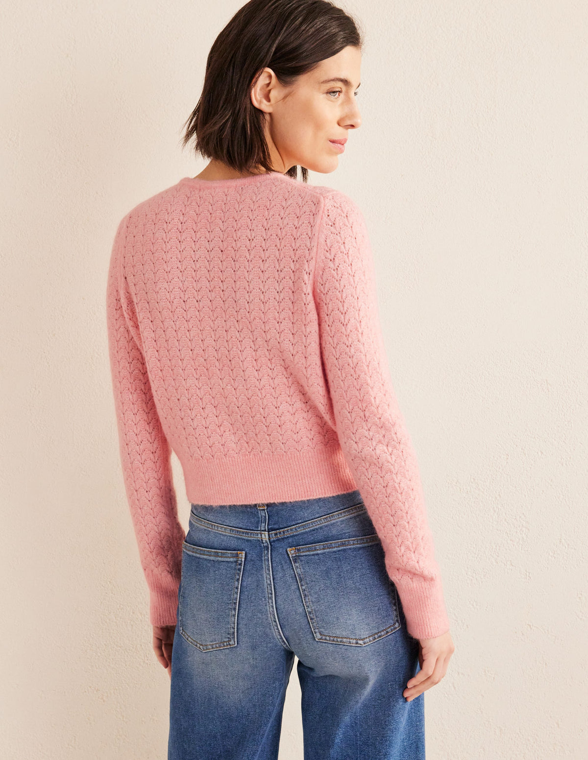 Pointelle Long-Sleeve Cardigan-Dahlia Pink - Image 3