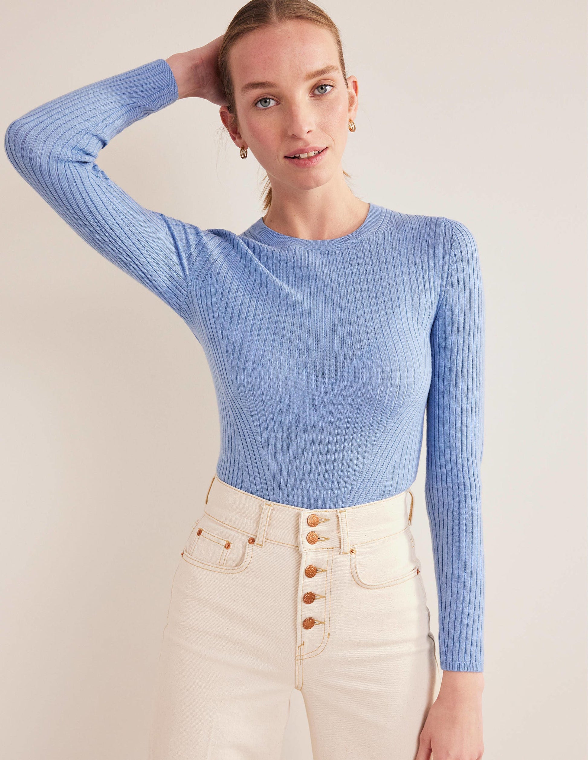 Ribbed Merino Jumper-Linseed Blue-1
