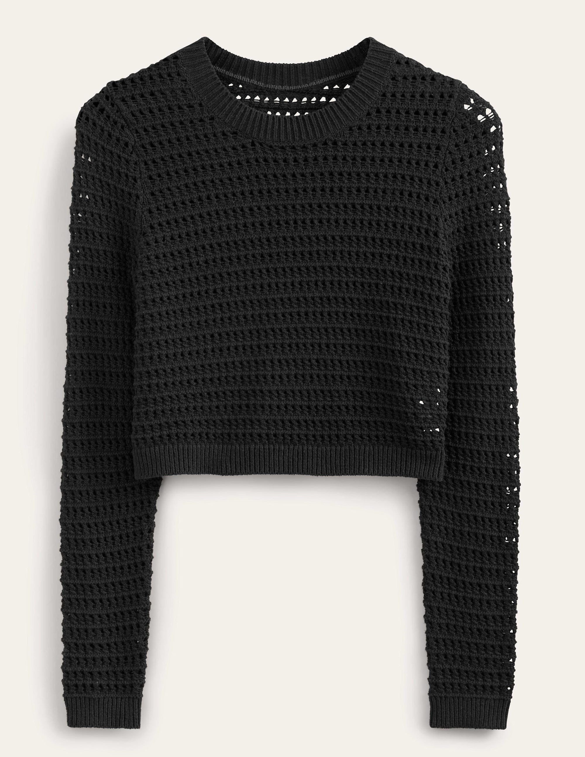 Cropped Crochet Jumper-Black - Image 5