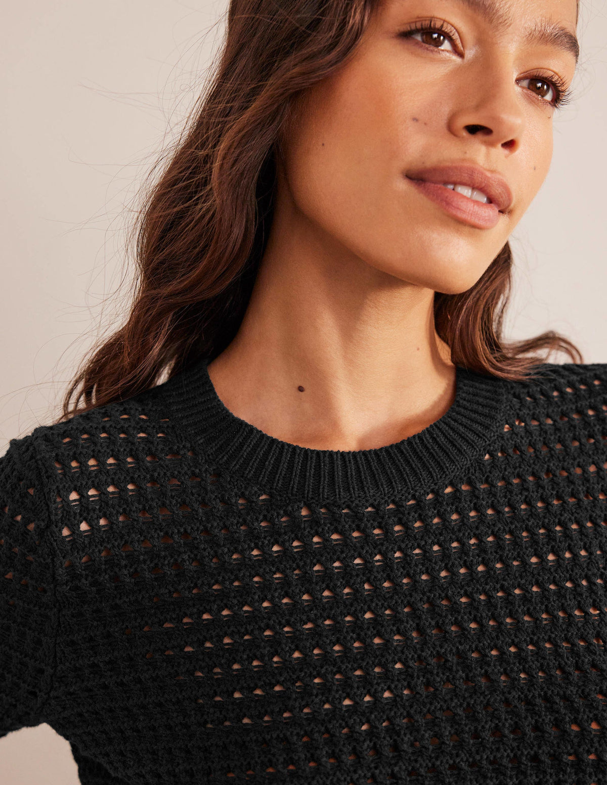 Cropped Crochet Jumper-Black - Image 2