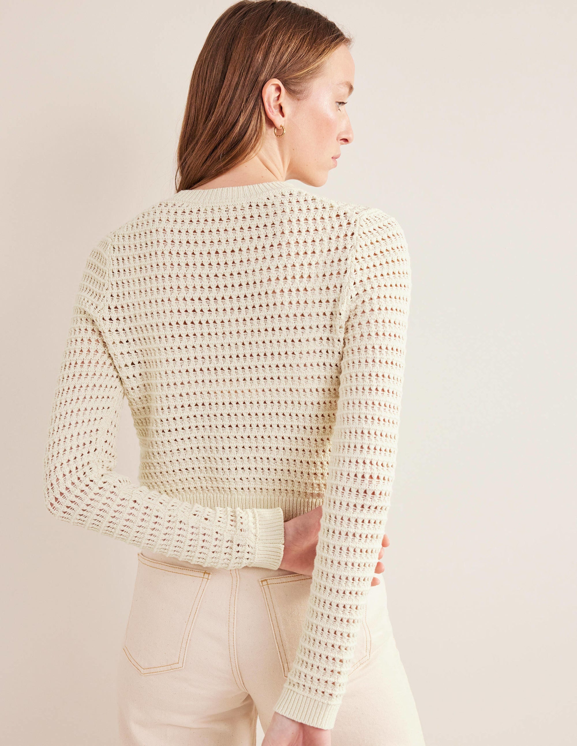 Cropped Crochet Jumper-Warm Ivory - Image 3