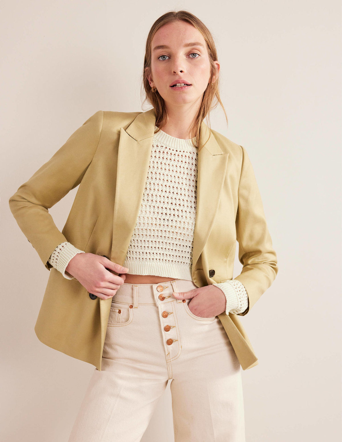 Cropped Crochet Jumper-Warm Ivory - Image 4