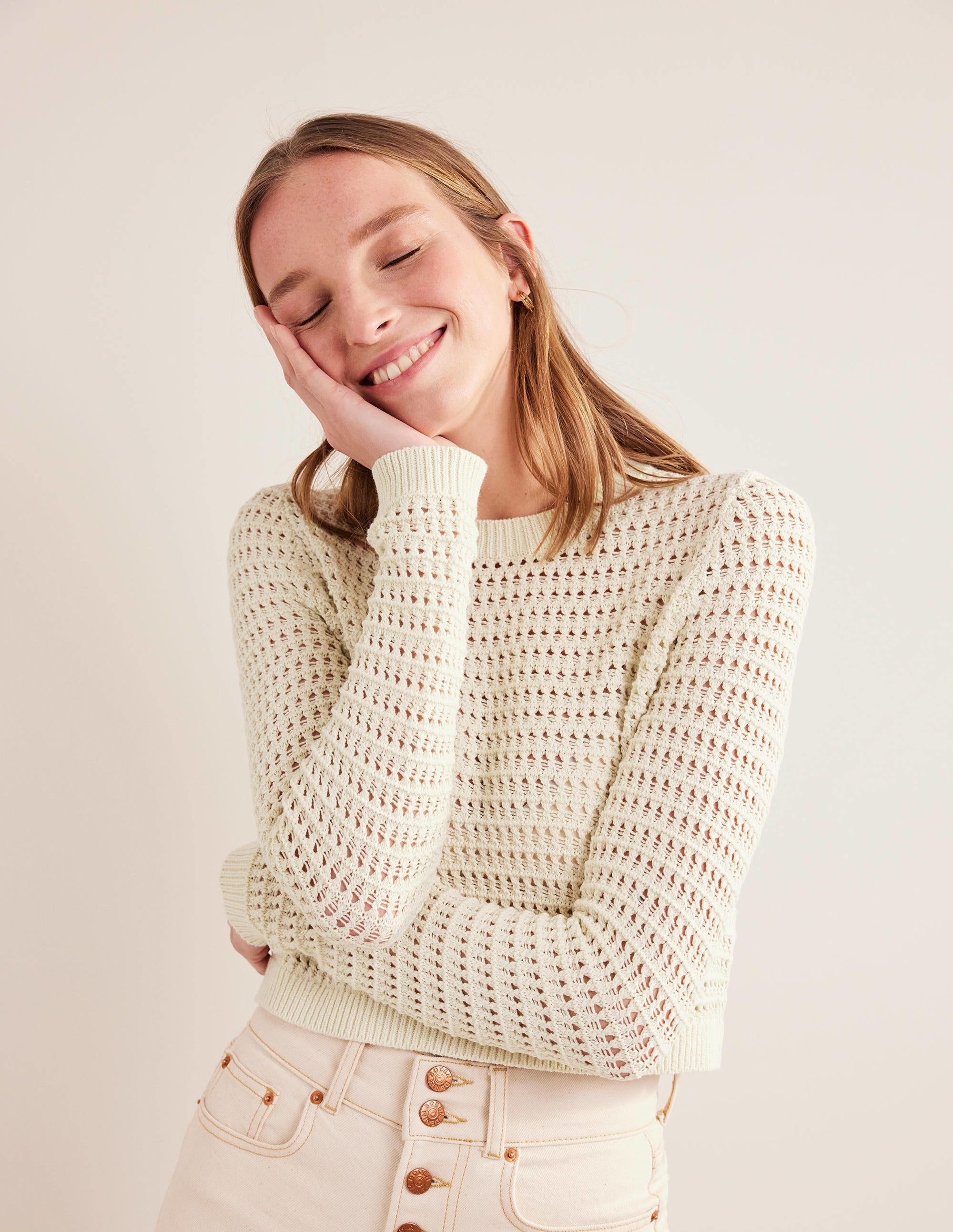 Cropped Crochet Jumper-Warm Ivory - Image 5