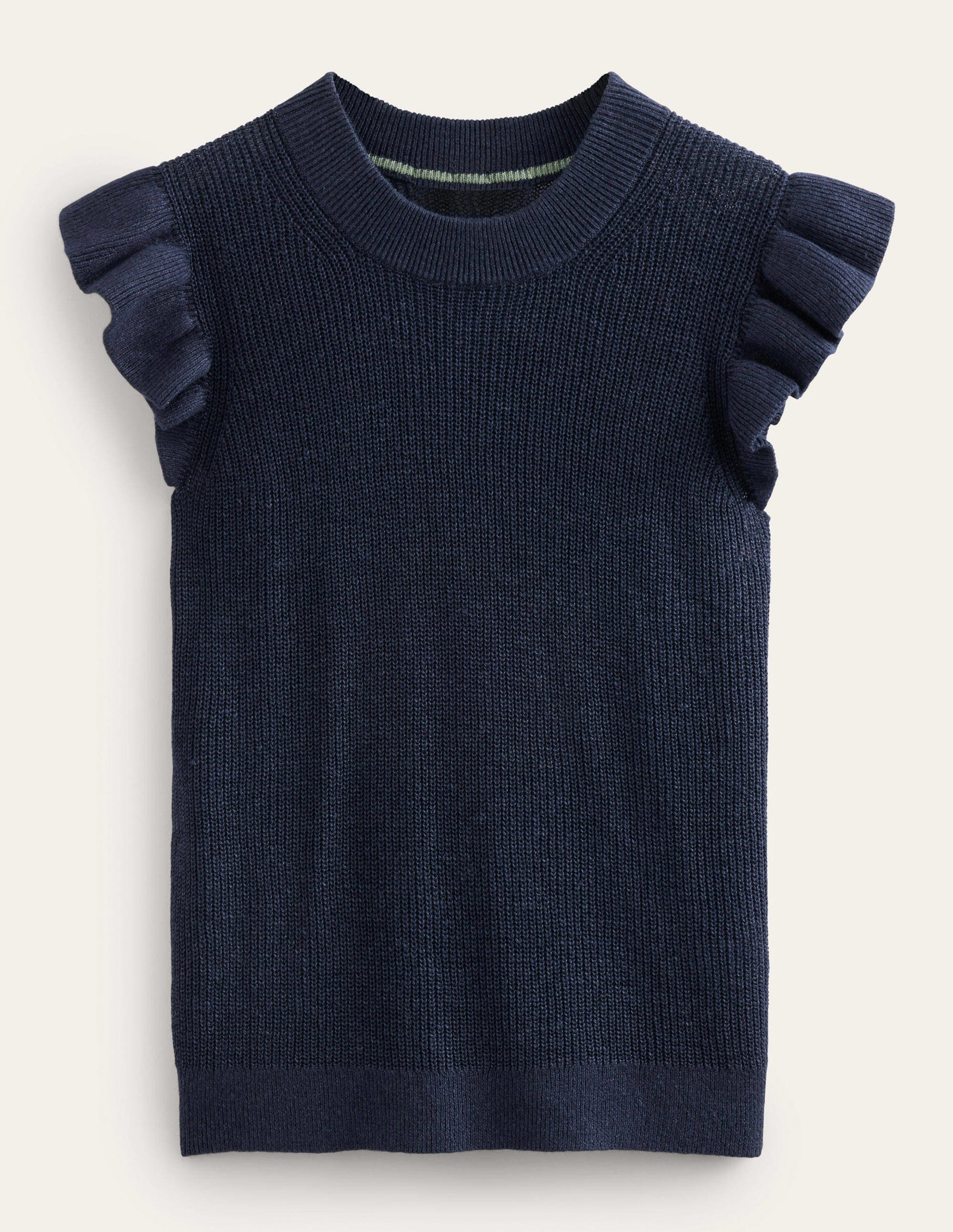 Ribbed Frill Linen Vest-Navy-5