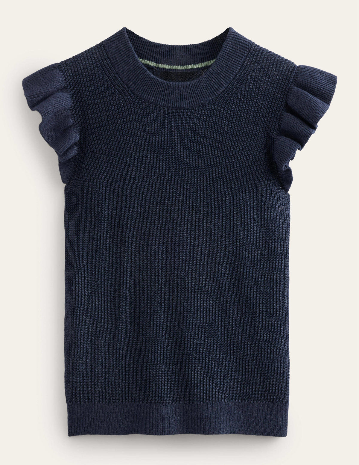 Ribbed Frill Linen Vest-Navy - Image 5