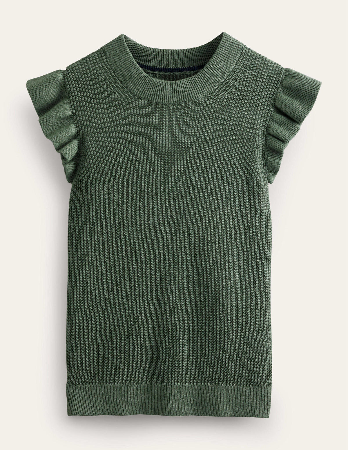 Ribbed Frill Linen Vest-Alder-5