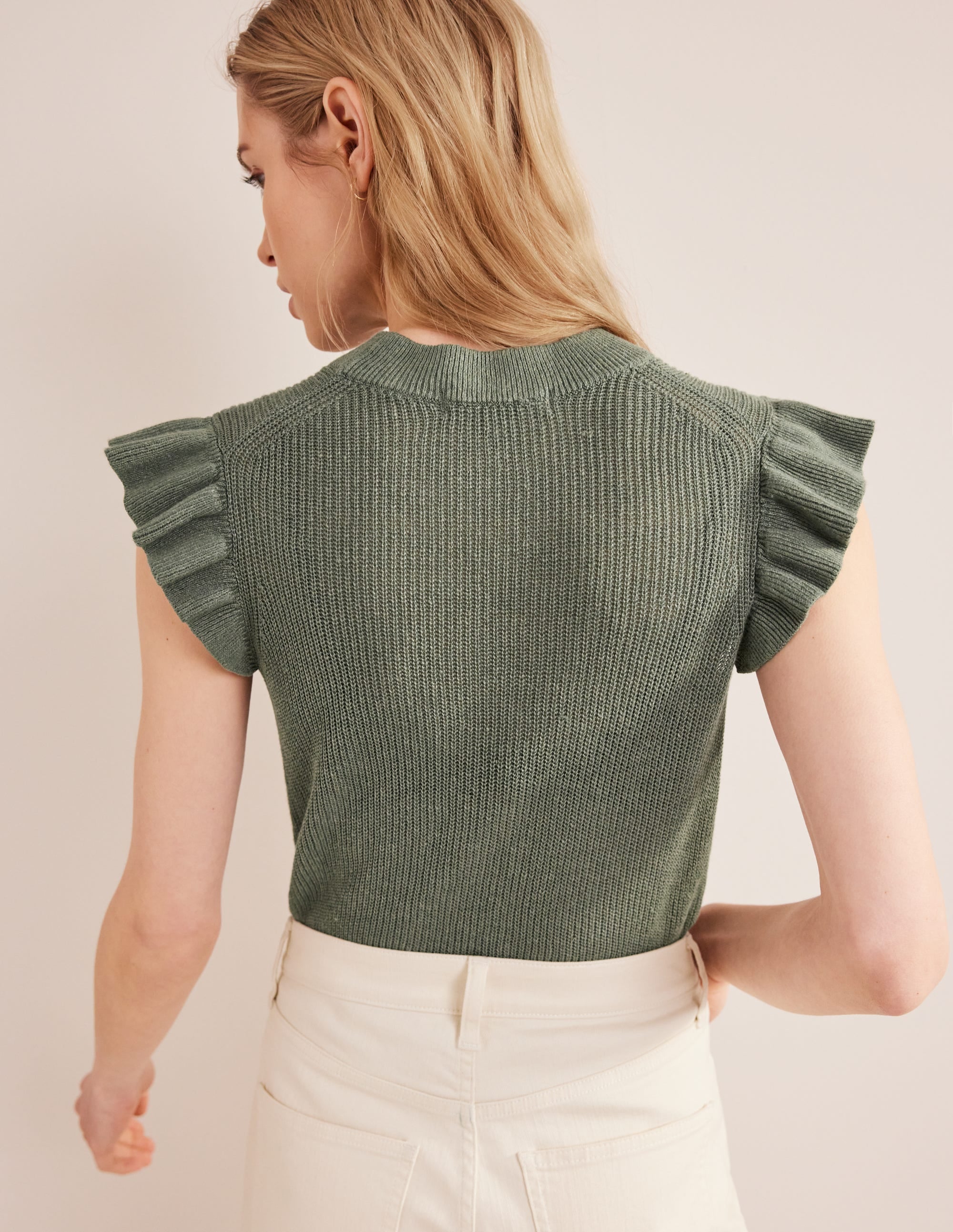 Ribbed Frill Linen Vest-Alder - Image 3