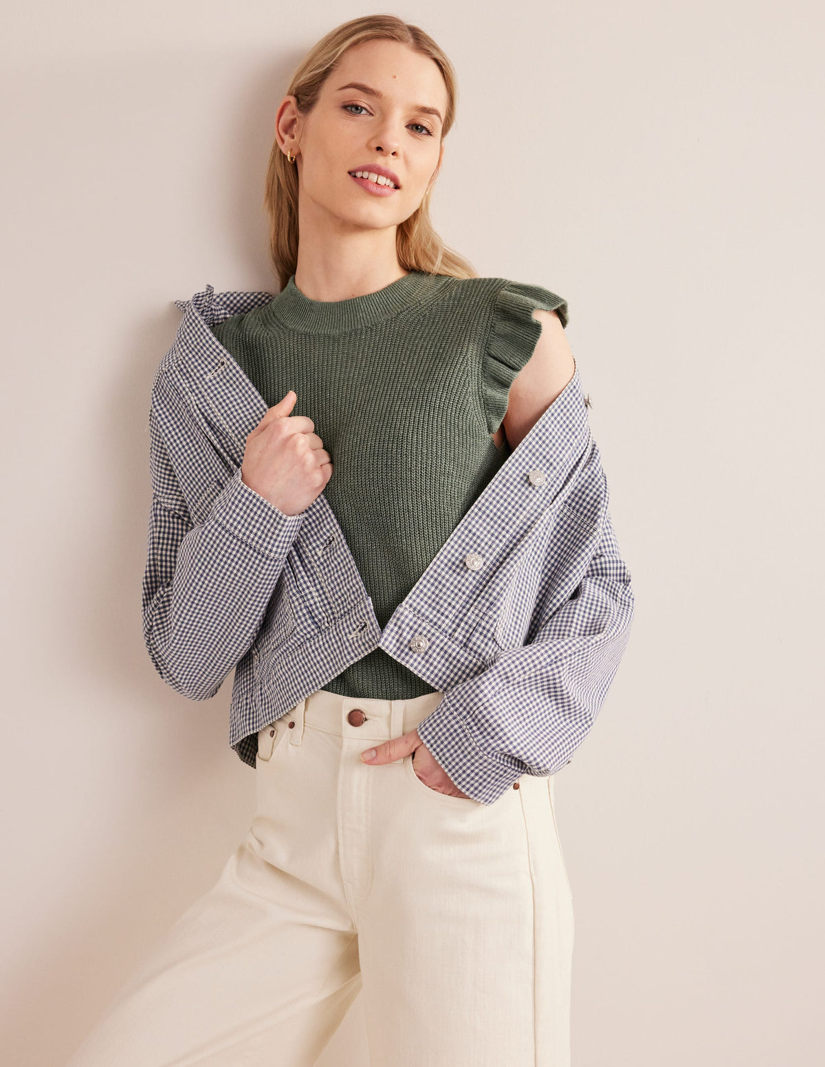 Ribbed Frill Linen Vest-Alder - Image 4