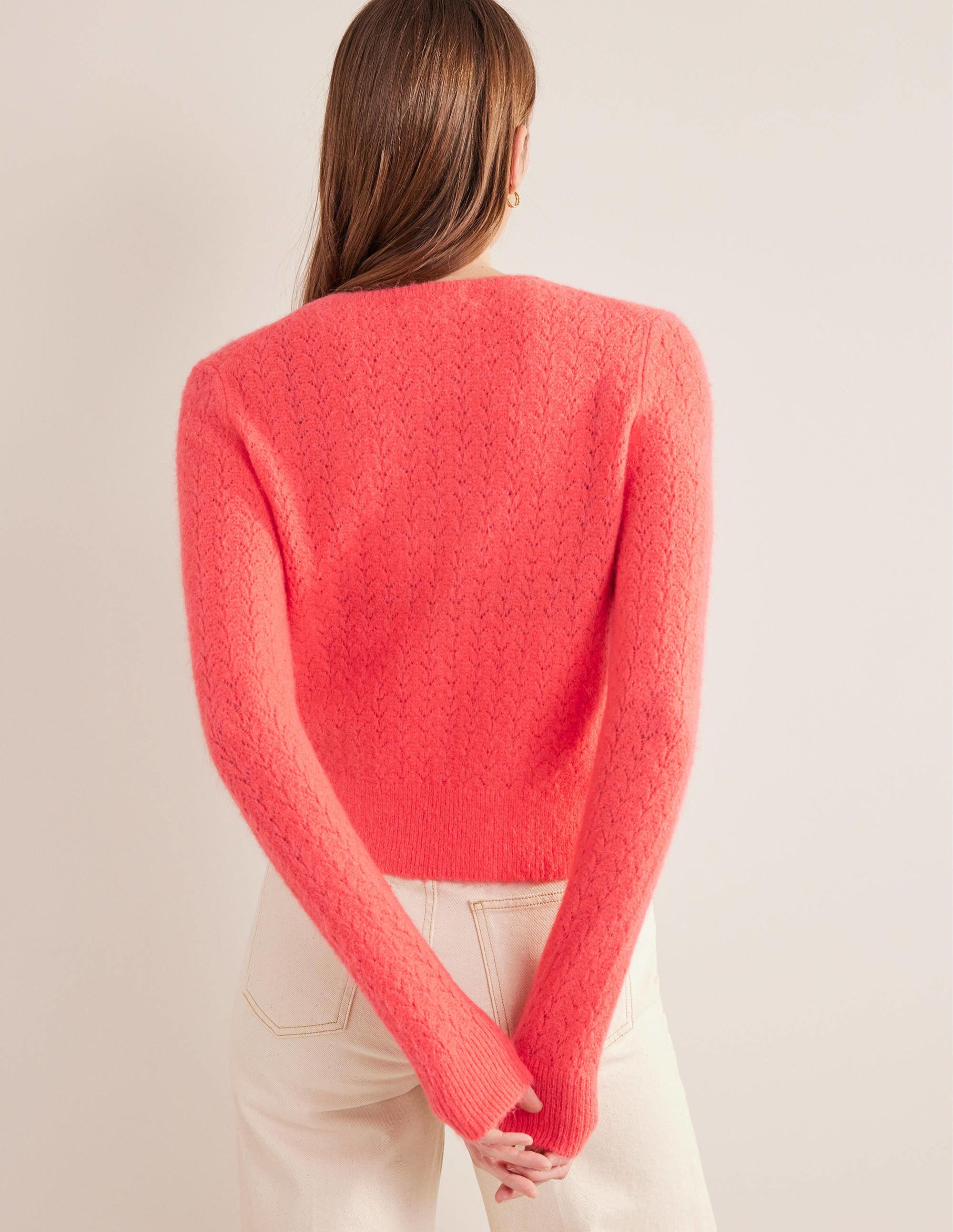 Fluffy Pointelle Jumper-Coral - Image 3