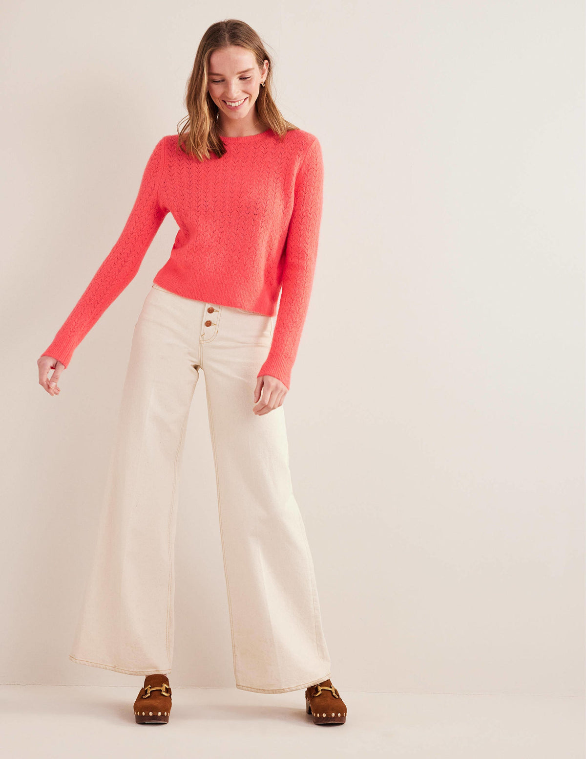 Fluffy Pointelle Jumper-Coral - Image 4