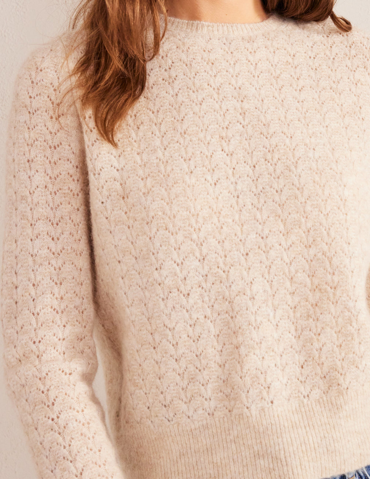 Fluffy Pointelle Jumper-Oatmeal Melange-2
