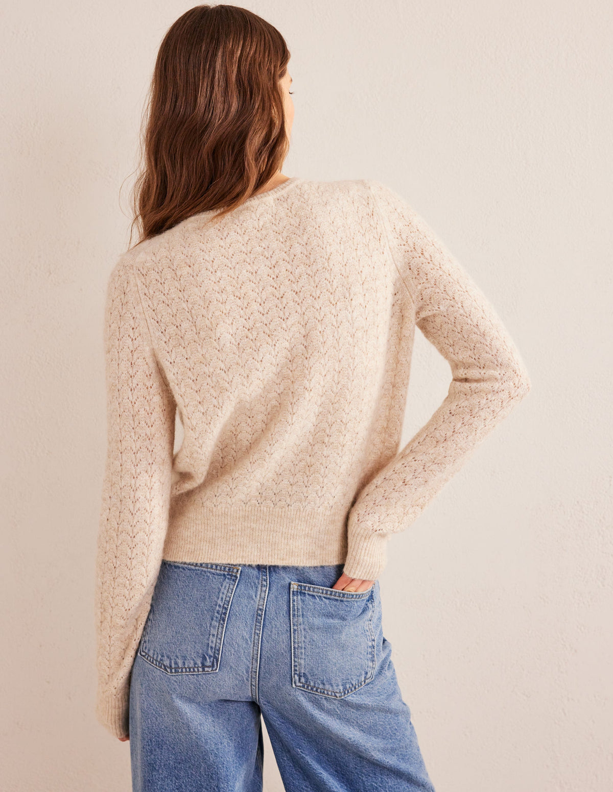 Fluffy Pointelle Jumper-Oatmeal Melange - Image 3