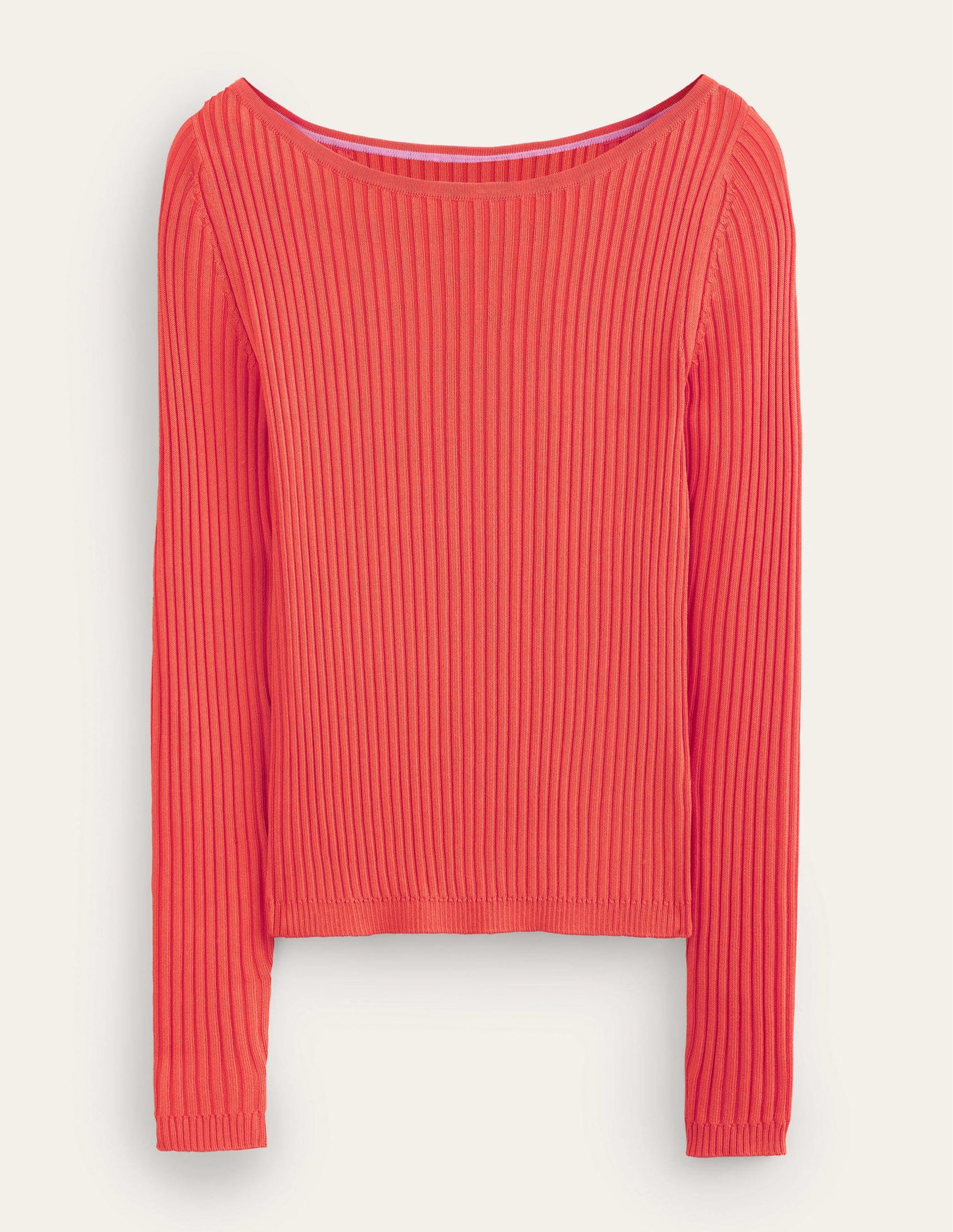 Ribbed Slash Neck Jumper-Vermillion Red-6