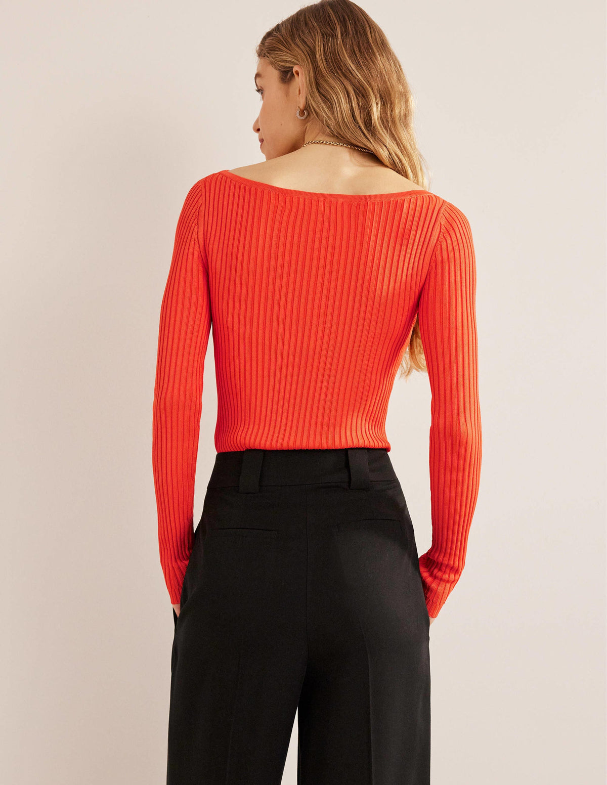 Ribbed Slash Neck Jumper-Vermillion Red - Image 3