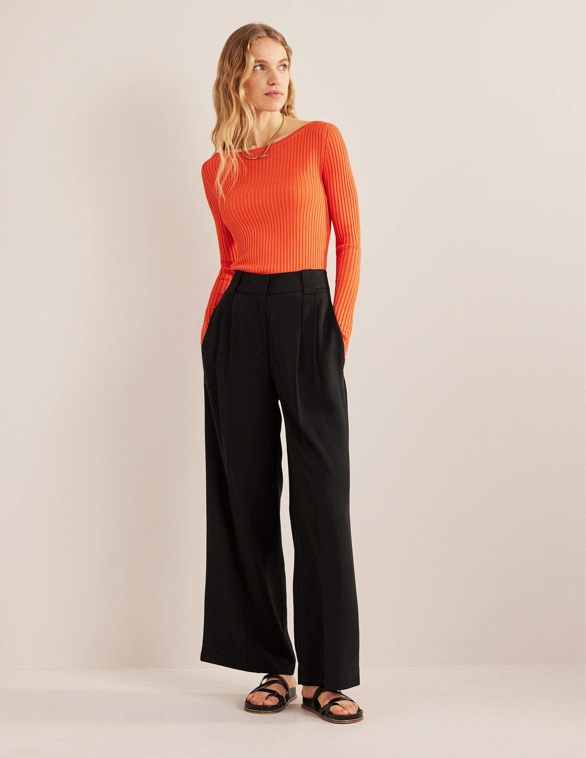 Ribbed Slash Neck Jumper-Vermillion Red-4