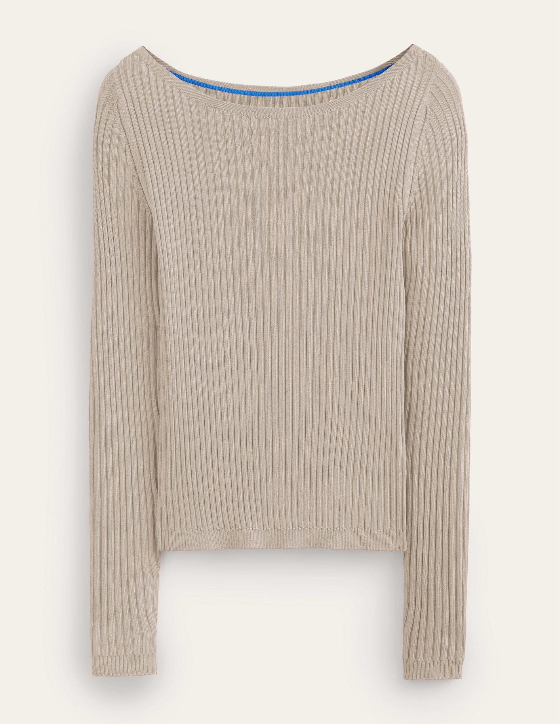 Ribbed Slash Neck Jumper-Stone-5