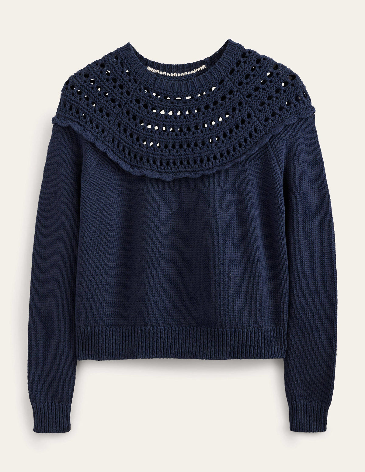 Crochet Yoke Jumper-Navy - Image 5